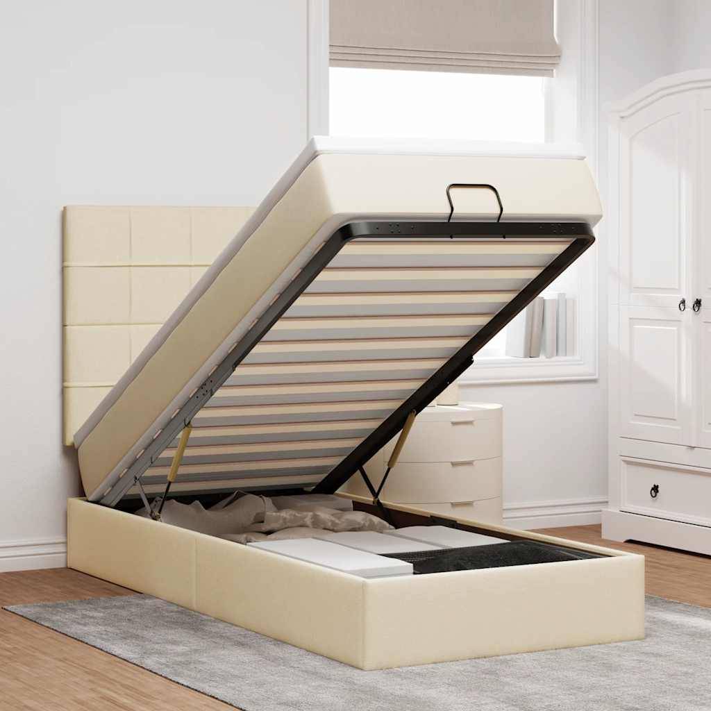 vidaXL Ottomane Bett mit Matratze & LEDs Creme 90x200 cm Stoff