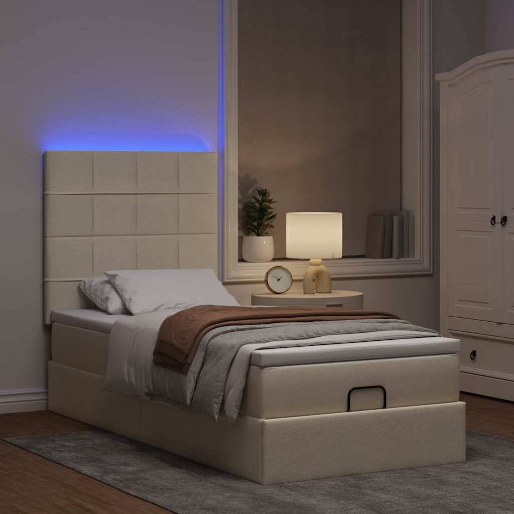 vidaXL Ottomane Bett mit Matratze & LEDs Creme 90x200 cm Stoff