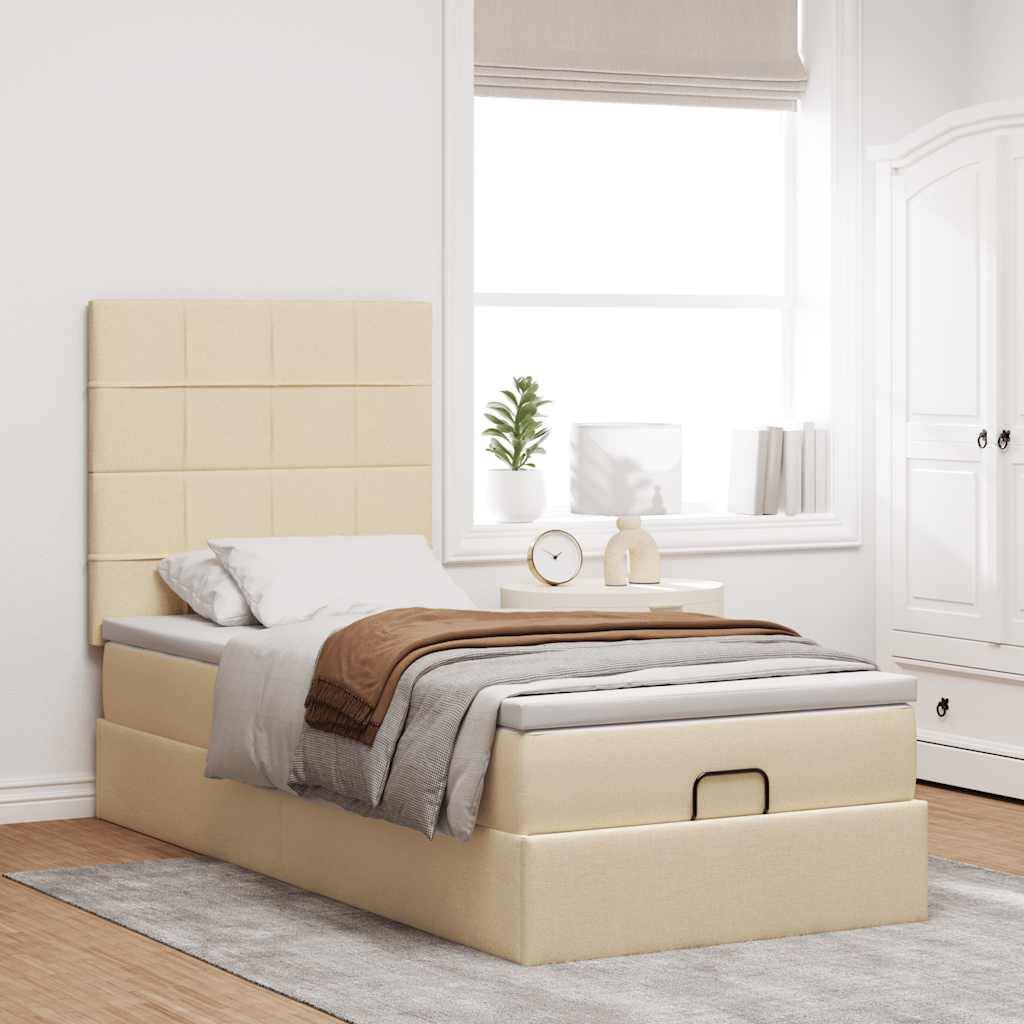 vidaXL Ottoman-Bett mit Matratze Creme 90x190 cm Stoff