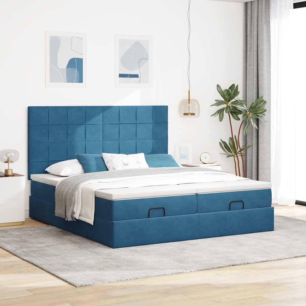 vidaXL Ottoman-Bett mit Matratzen Dunkelblau 180x200 cm Samt