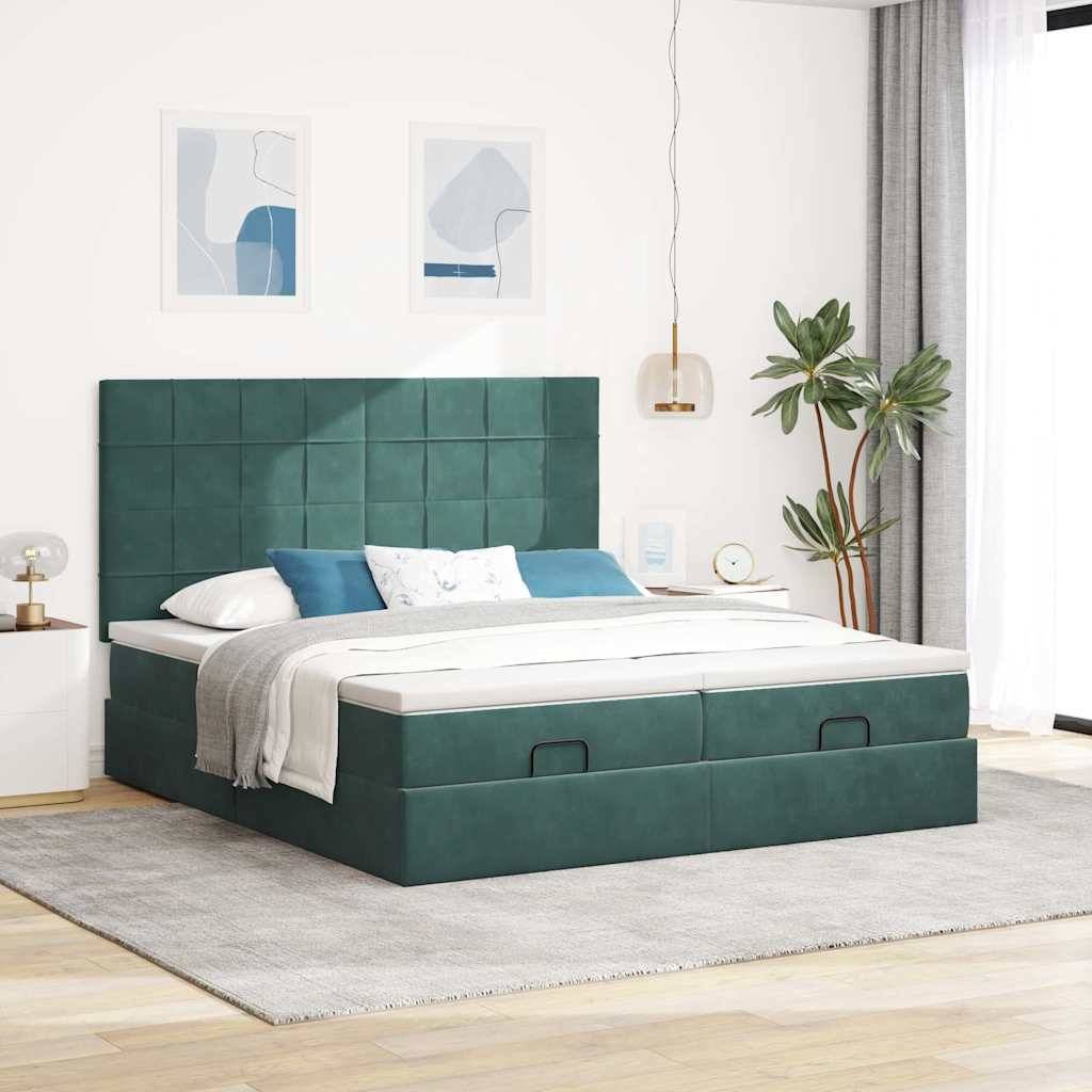 vidaXL Ottoman-Bett mit Matratzen Dunkelgrün 180x200 cm Samt
