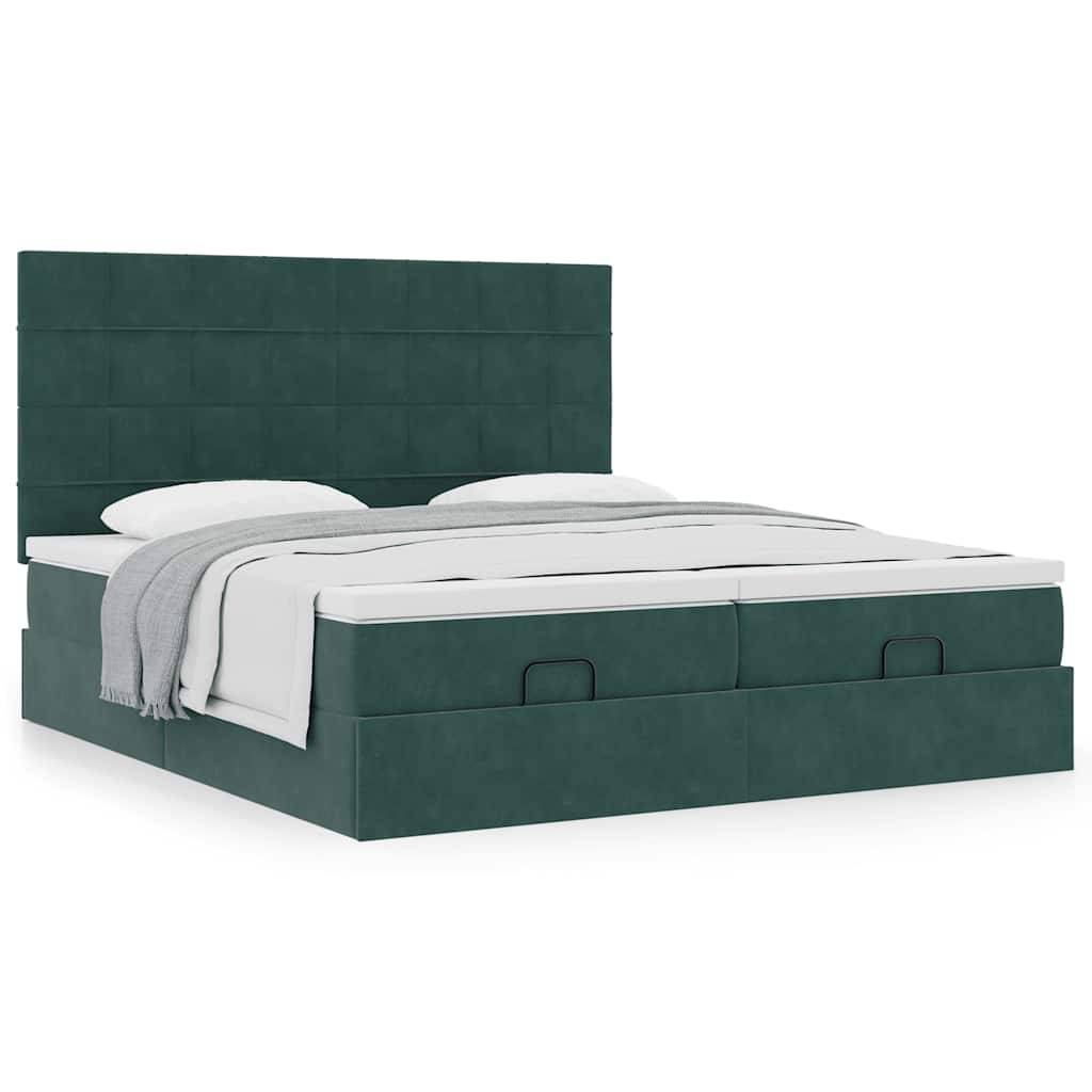 vidaXL Ottoman-Bett mit Matratzen Dunkelgrün 200x200 cm Samt