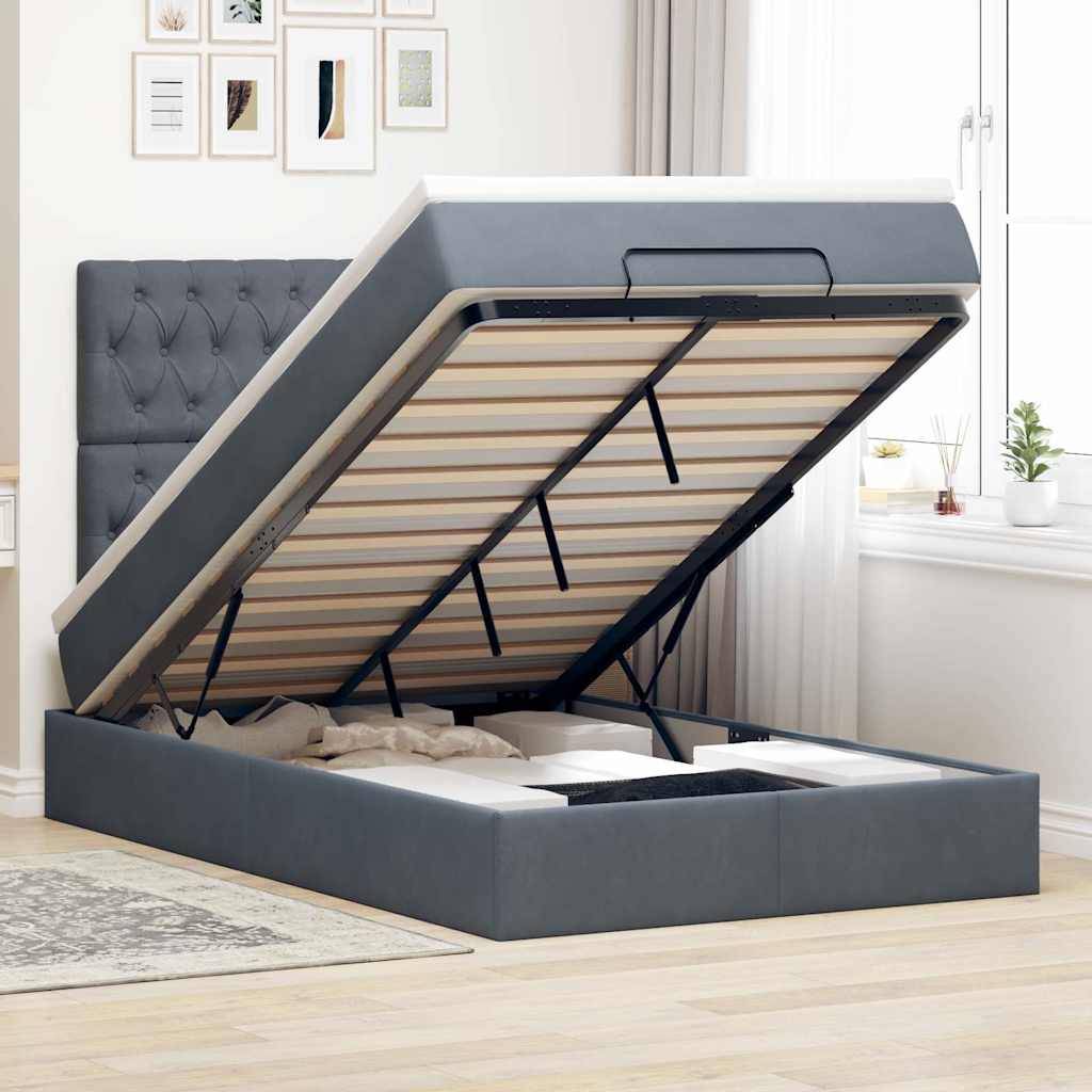 vidaXL Ottoman-Bett mit Matratzen & LEDs Dunkelgrau 120x200 cm Samt