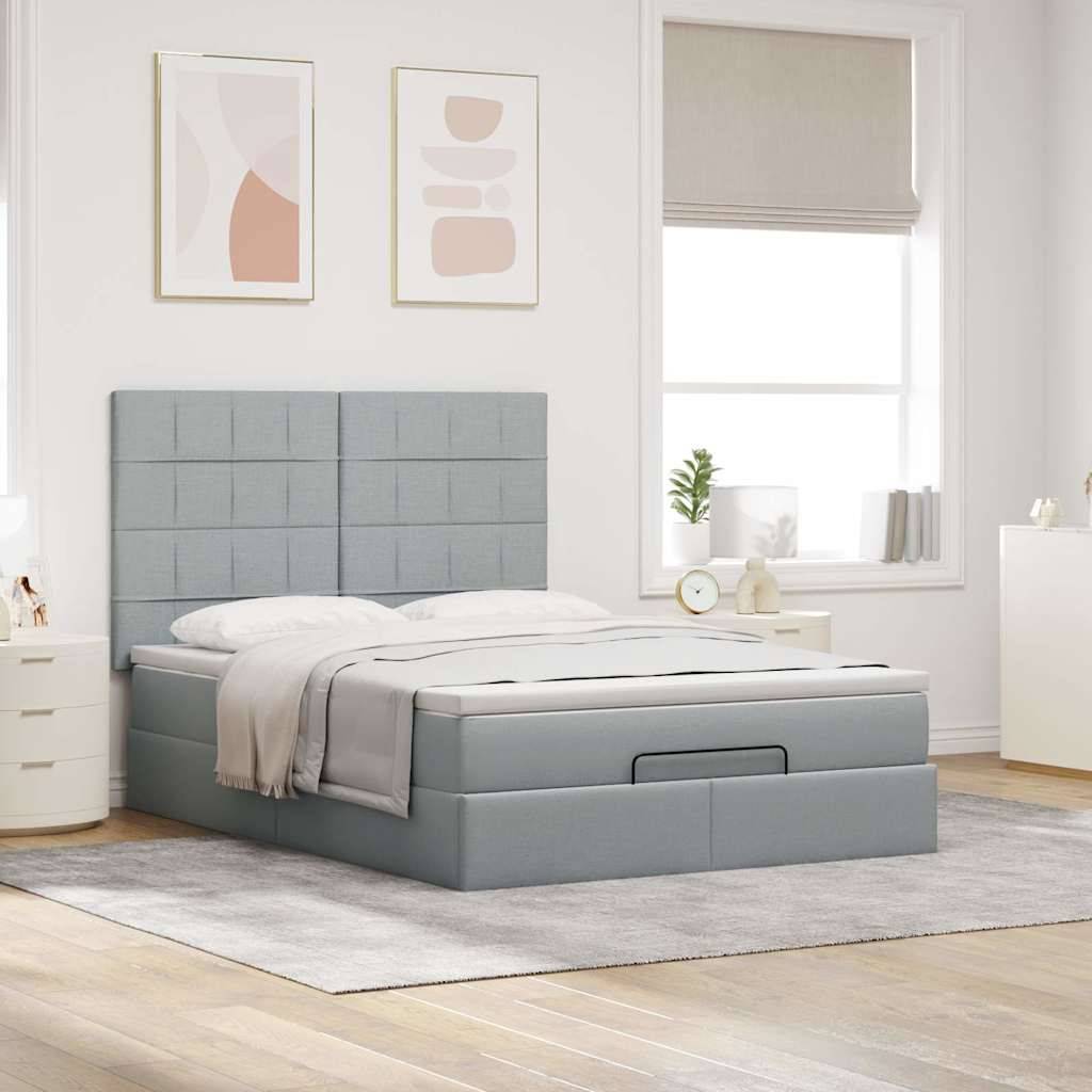 vidaXL Ottoman-Bett mit Matratze & LEDs Hellgrau 140x200 cm Stoff