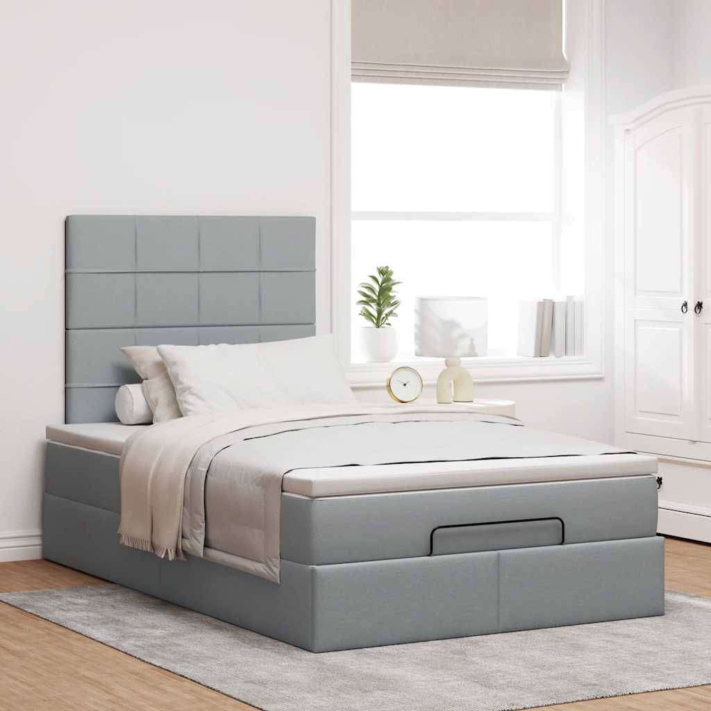 vidaXL Ottoman-Bett mit Matratze &amp; LEDs Hellgrau 120x190 cm Stoff