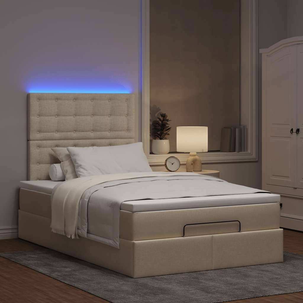 vidaXL Ottoman-Bett mit Matratze & LEDs Creme 120x200 cm Stoff