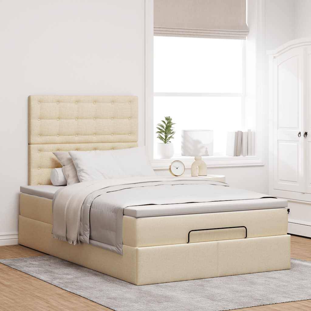 vidaXL Ottoman-Bett mit Matratze & LEDs Creme 120x200 cm Stoff