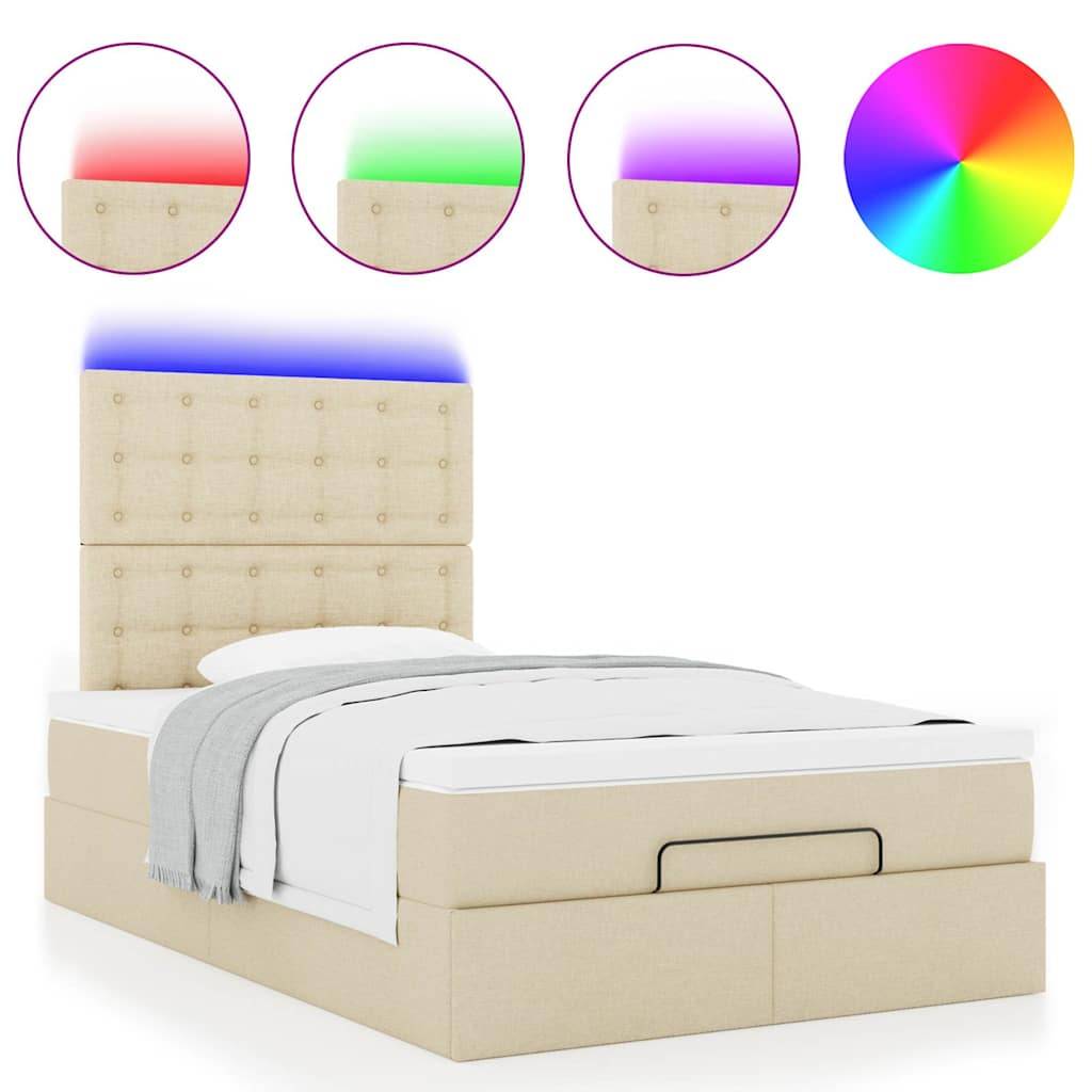 vidaXL Ottoman-Bett mit Matratze & LEDs Creme 120x200 cm Stoff