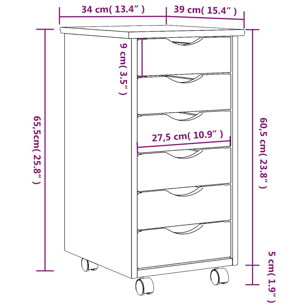 vidaXL Rollschrank mit Schubladen MOSS Schwarz Massivholz Kiefer