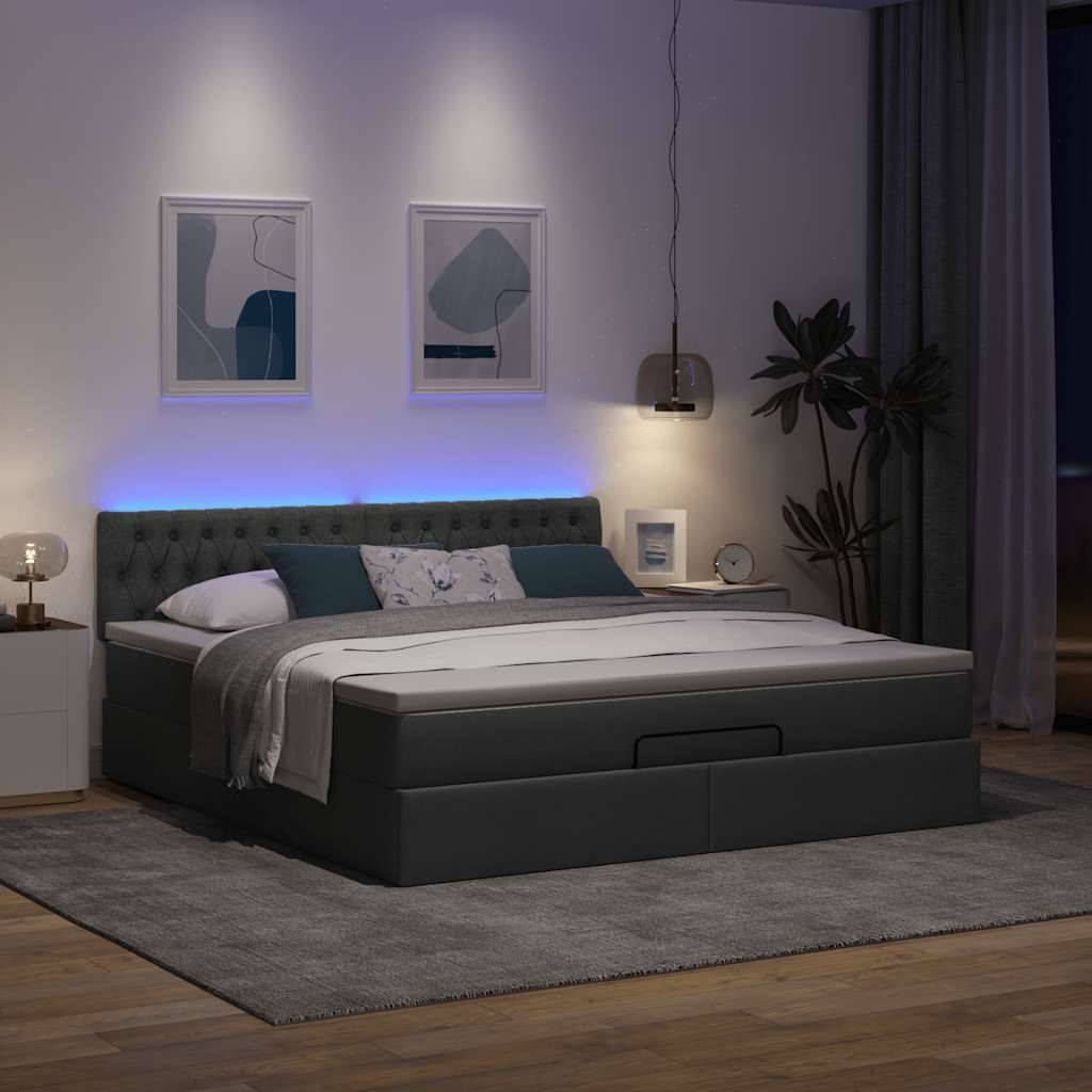 vidaXL Ottomane Bett mit Matratze & LEDs Dunkelgrau 180x200 cm Stoff