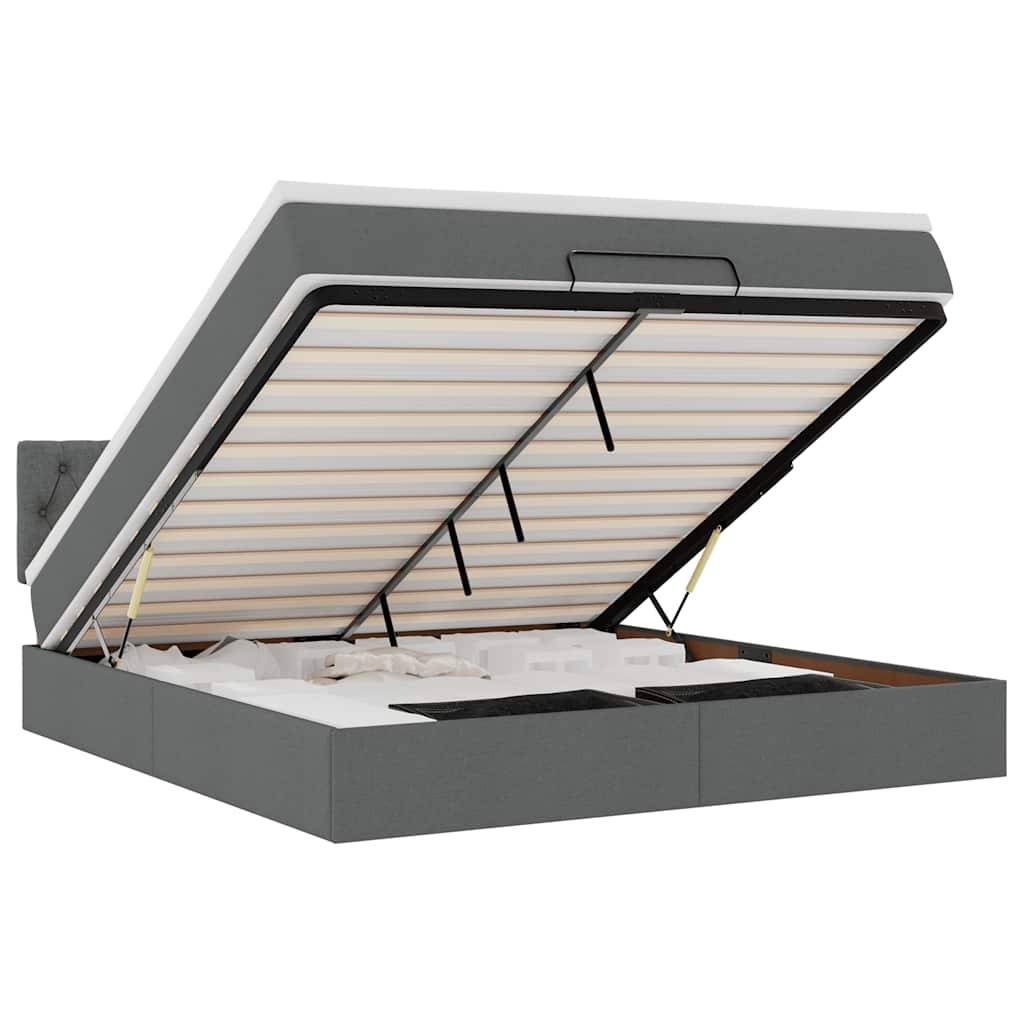 vidaXL Ottomane Bett mit Matratze & LEDs Dunkelgrau 180x200 cm Stoff