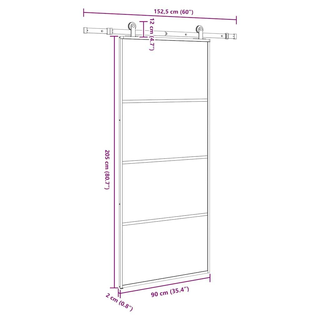 vidaXL Schiebetür mit Beschlag 90x205 cm ESG-Glas & Aluminium