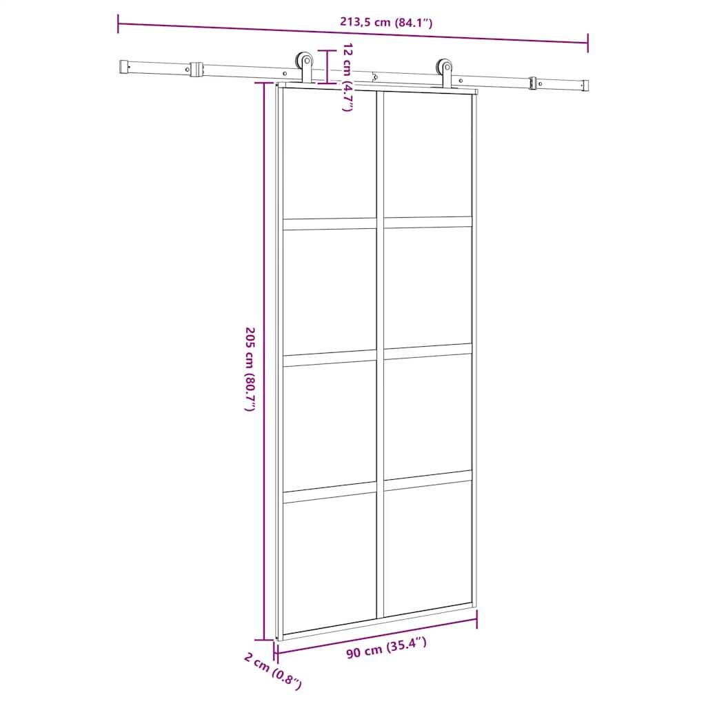 vidaXL Schiebetür mit Beschlag 90x205 cm Hartglas und Aluminium