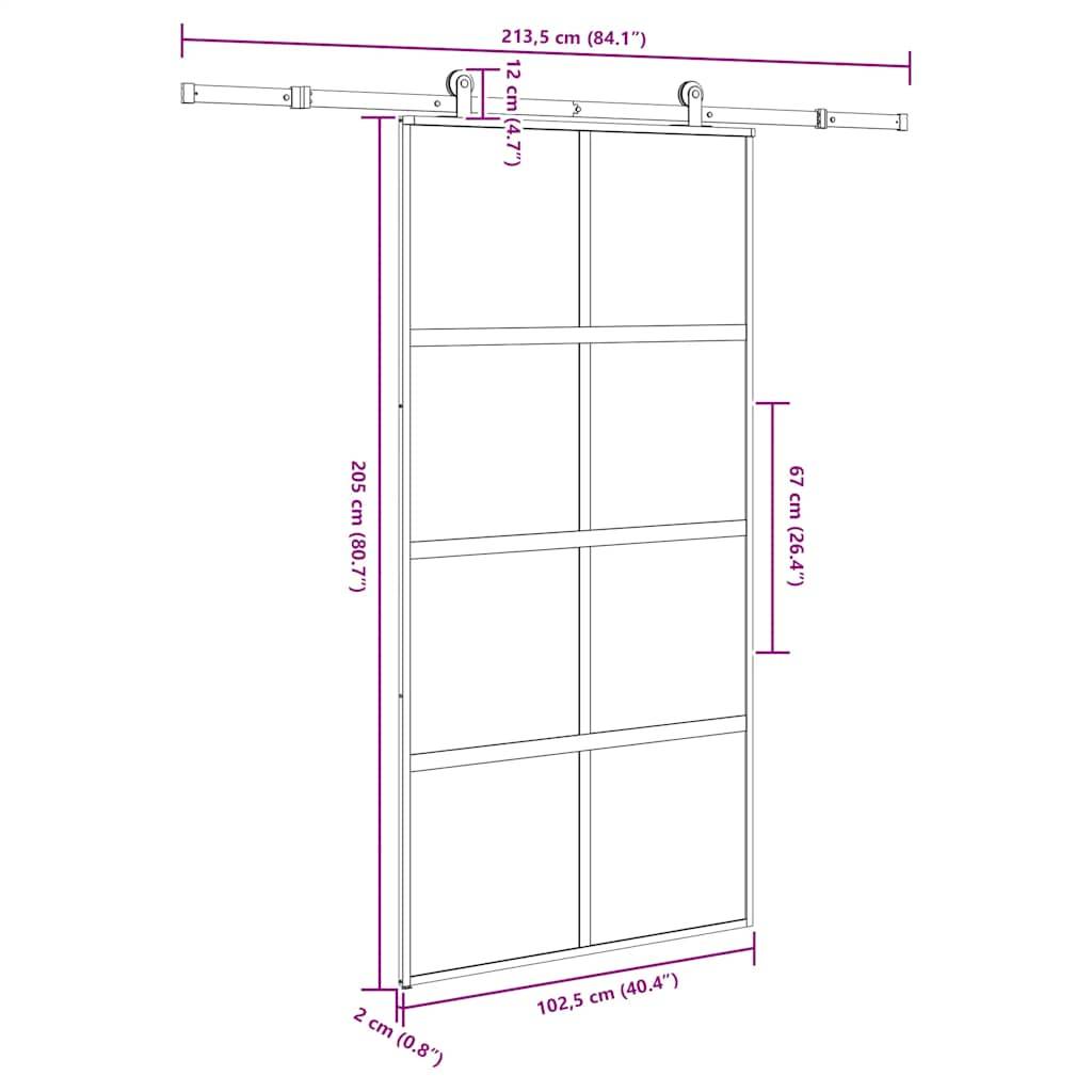 vidaXL Schiebetür mit Beschlag 102,5x205 cm Hartglas und Aluminium