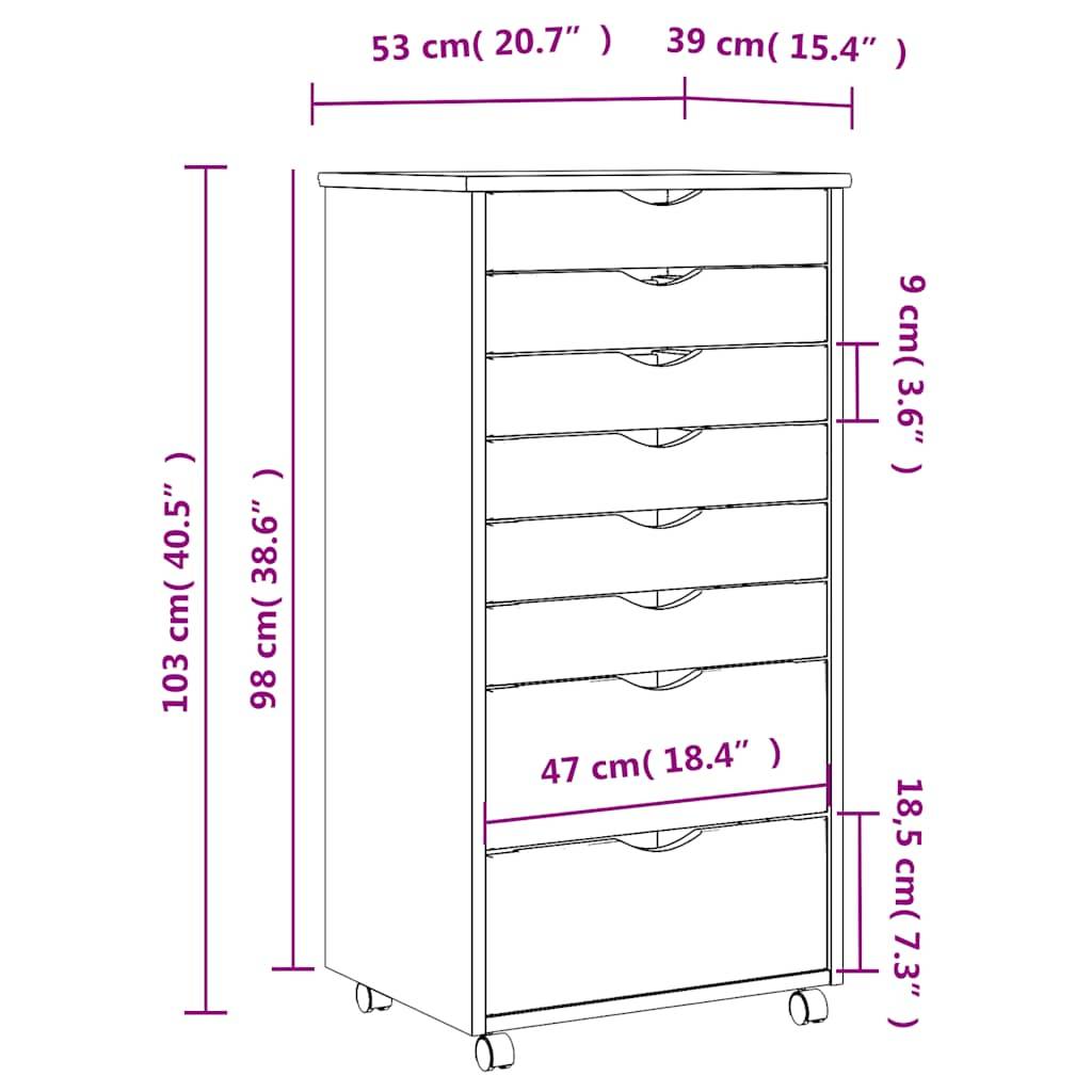vidaXL Rollschrank mit Schubladen MOSS Grau Massivholz Kiefer