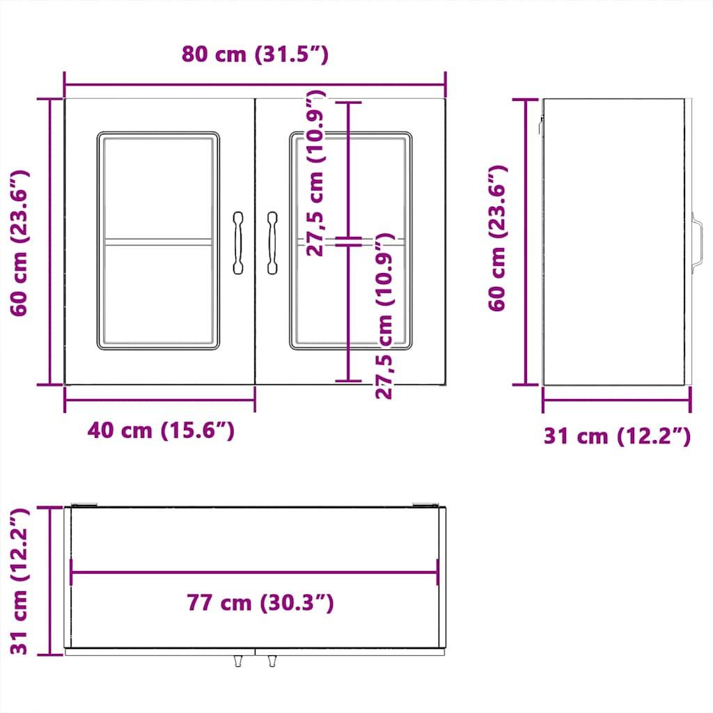 vidaXL Küchen-Hängeschrank mit Glastür Kalmar Grau Sonoma Holzwerkstoff