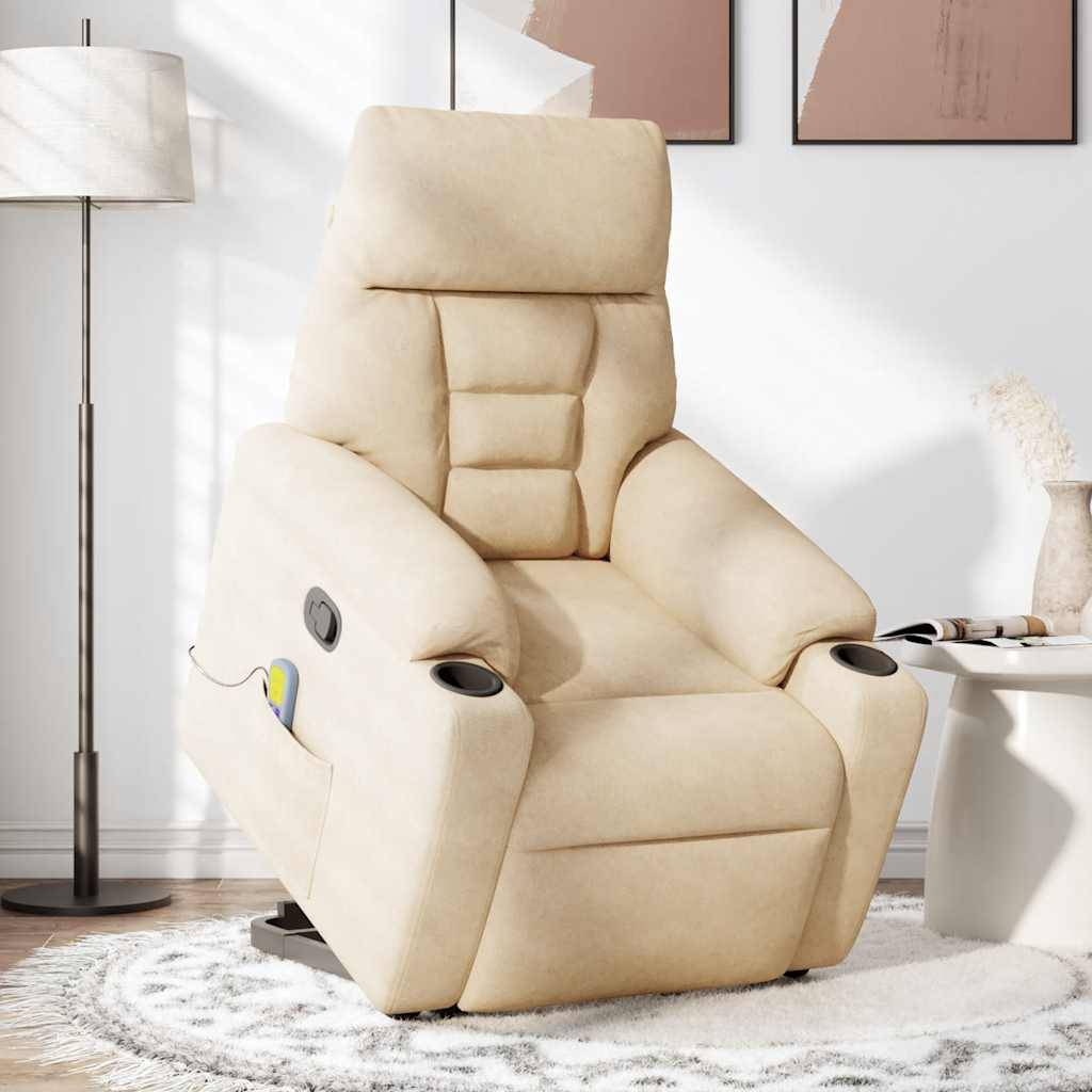 vidaXL Massagesessel mit Aufstehhilfe Creme Mikrofasergewebe