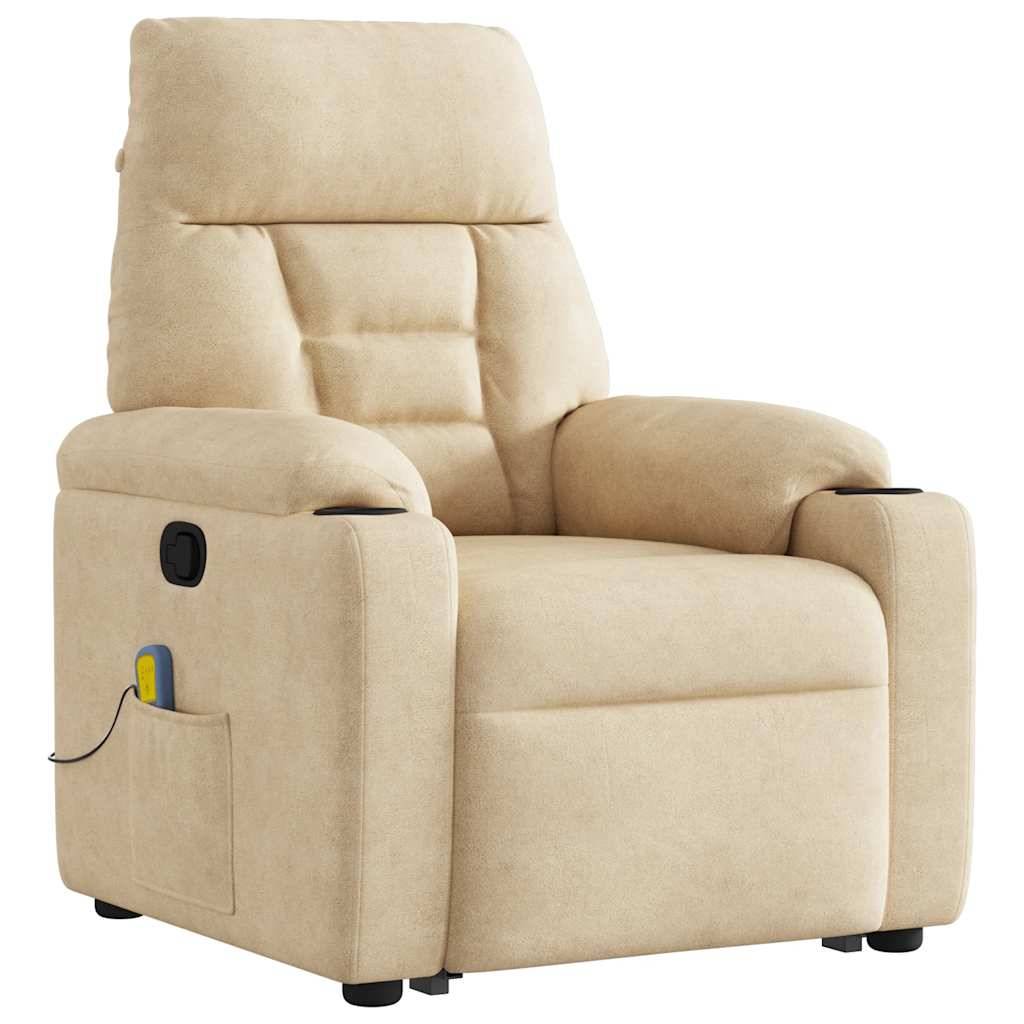 vidaXL Massagesessel mit Aufstehhilfe Creme Mikrofasergewebe