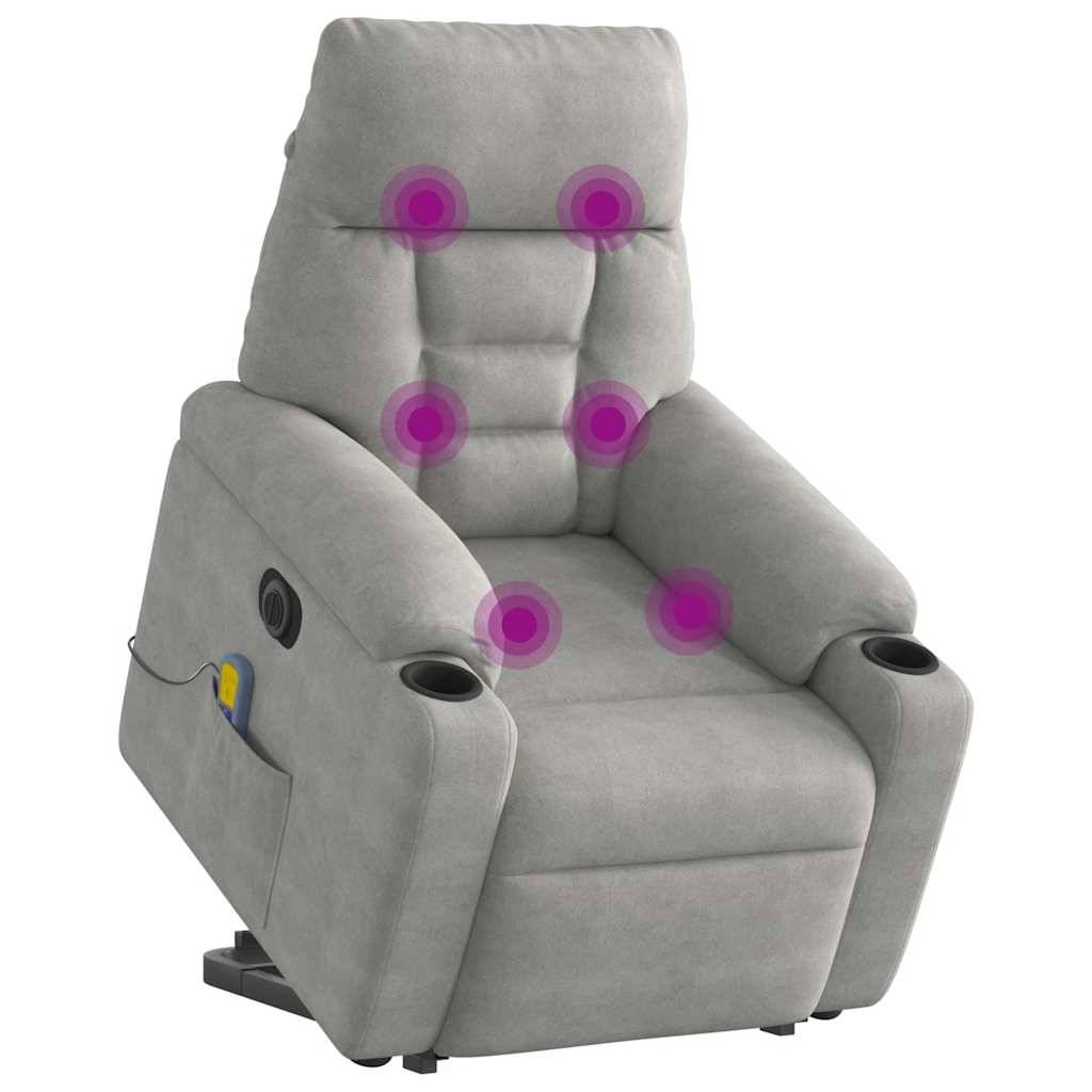 vidaXL Massagesessel Aufstehhilfe Elektrisch Hellgrau Mikrofasergewebe