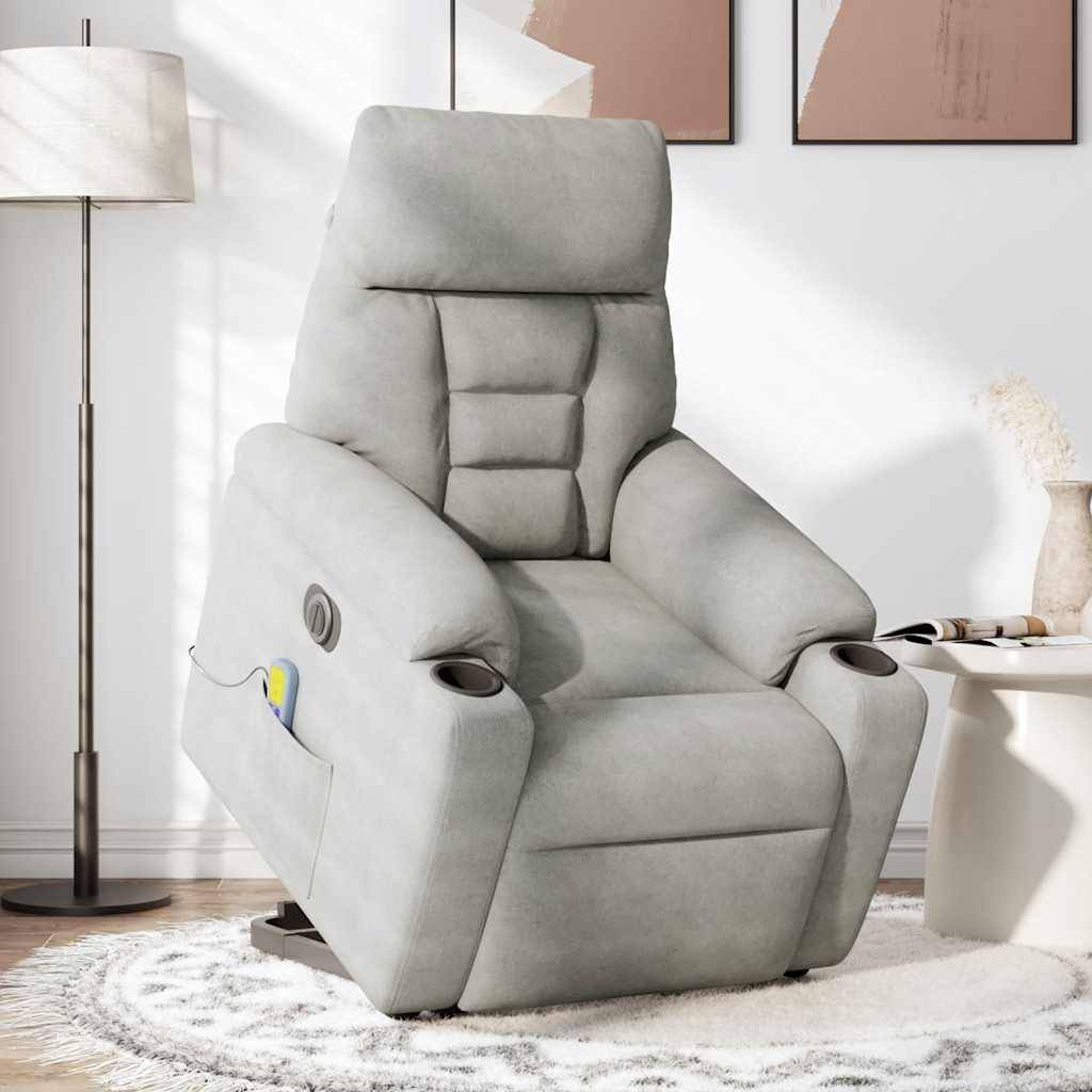 vidaXL Massagesessel Aufstehhilfe Elektrisch Hellgrau Mikrofasergewebe
