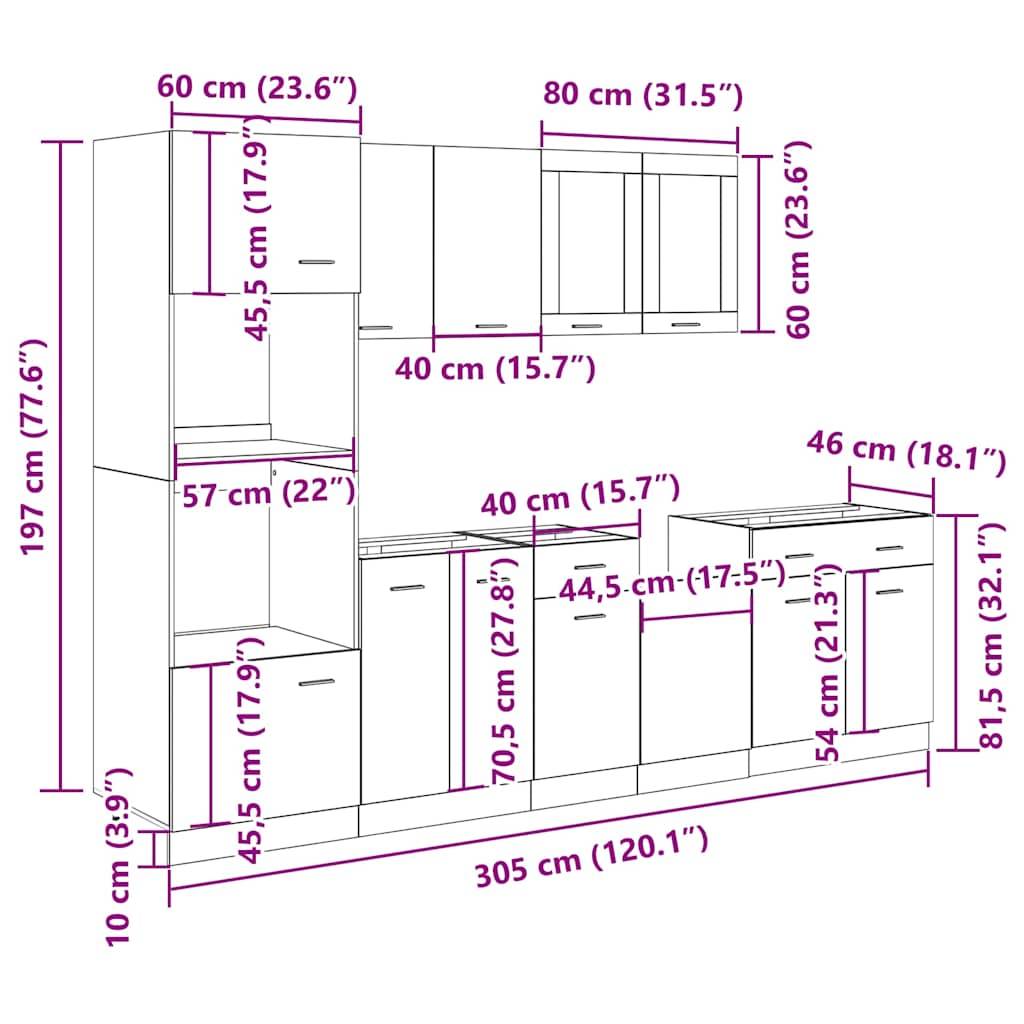 vidaXL 7-tlg. Küchenschrank-Set Lyon Artisan-Eiche Holzwerkstoff