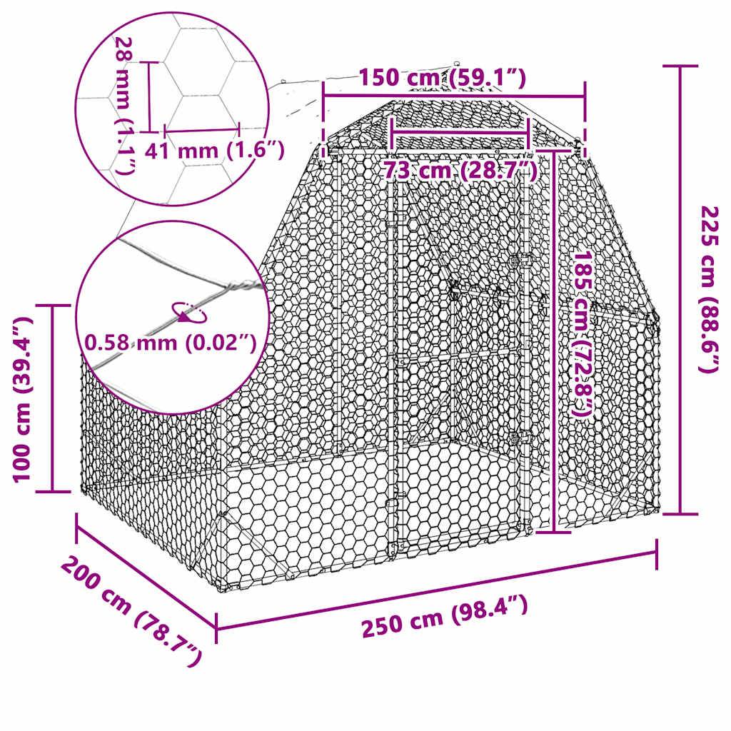vidaXL Hühnerstall mit Dach 2,5x2x2,25 m Verzinkter Stahl