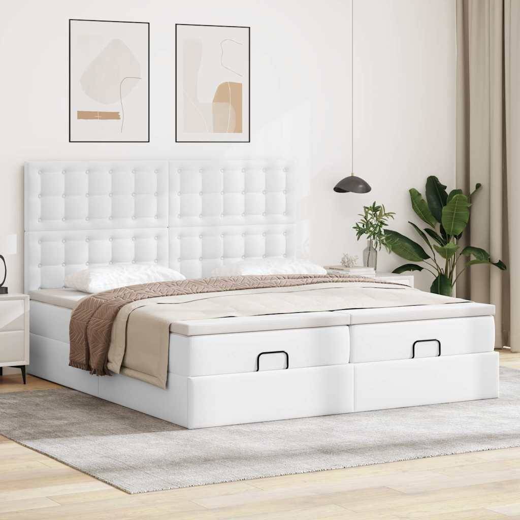 vidaXL Ottoman-Bett mit Matratzen &amp; LEDs Reinweiß 180x200cm Kunstleder