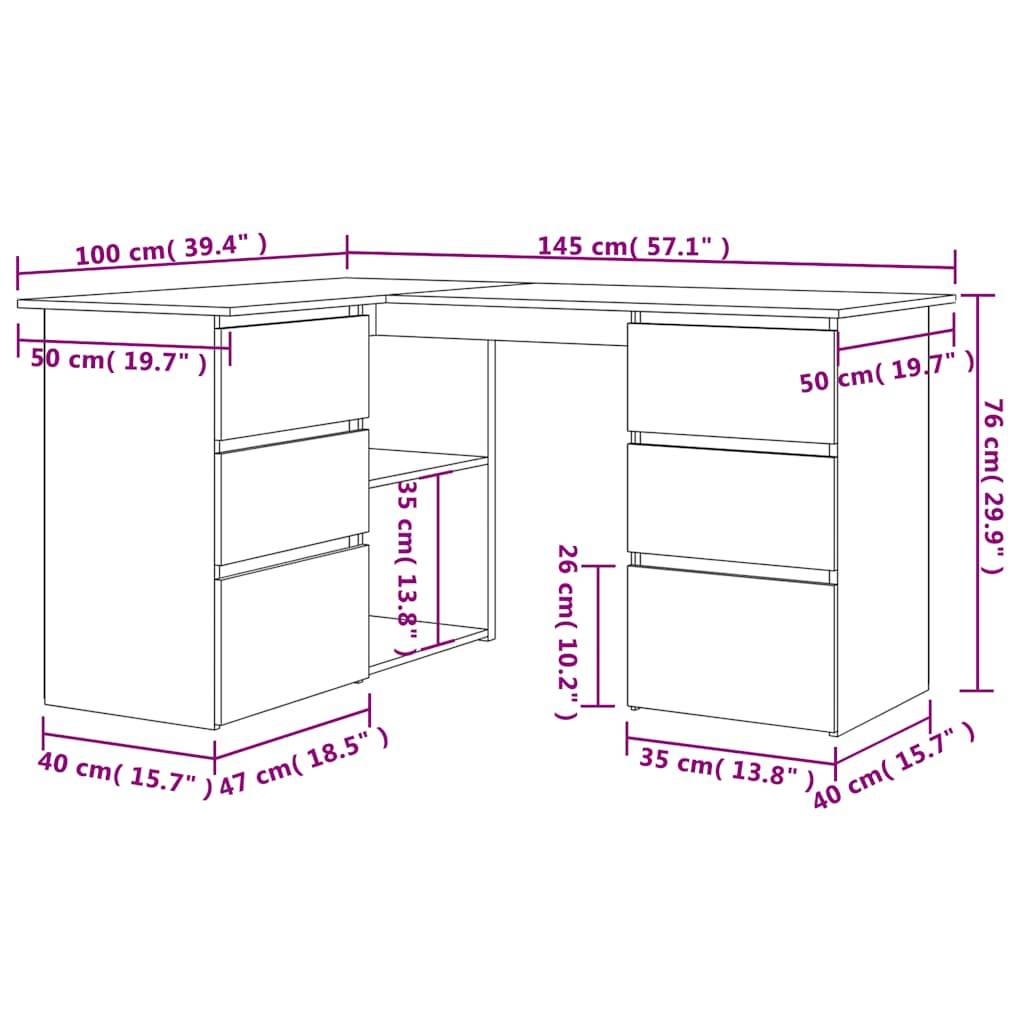 vidaXL Eckschreibtisch Altholz-Optik 145x100x76 cm Holzwerkstoff