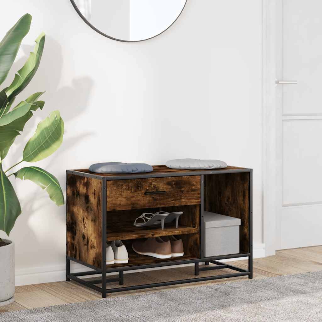 vidaXL Schuhbank Räuchereiche 80x40x53,5 cm Holzwerkstoff und Metall