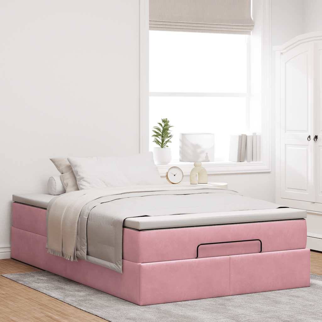 vidaXL Ottoman-Bett mit Matratze Rosa 120x190 cm Samt