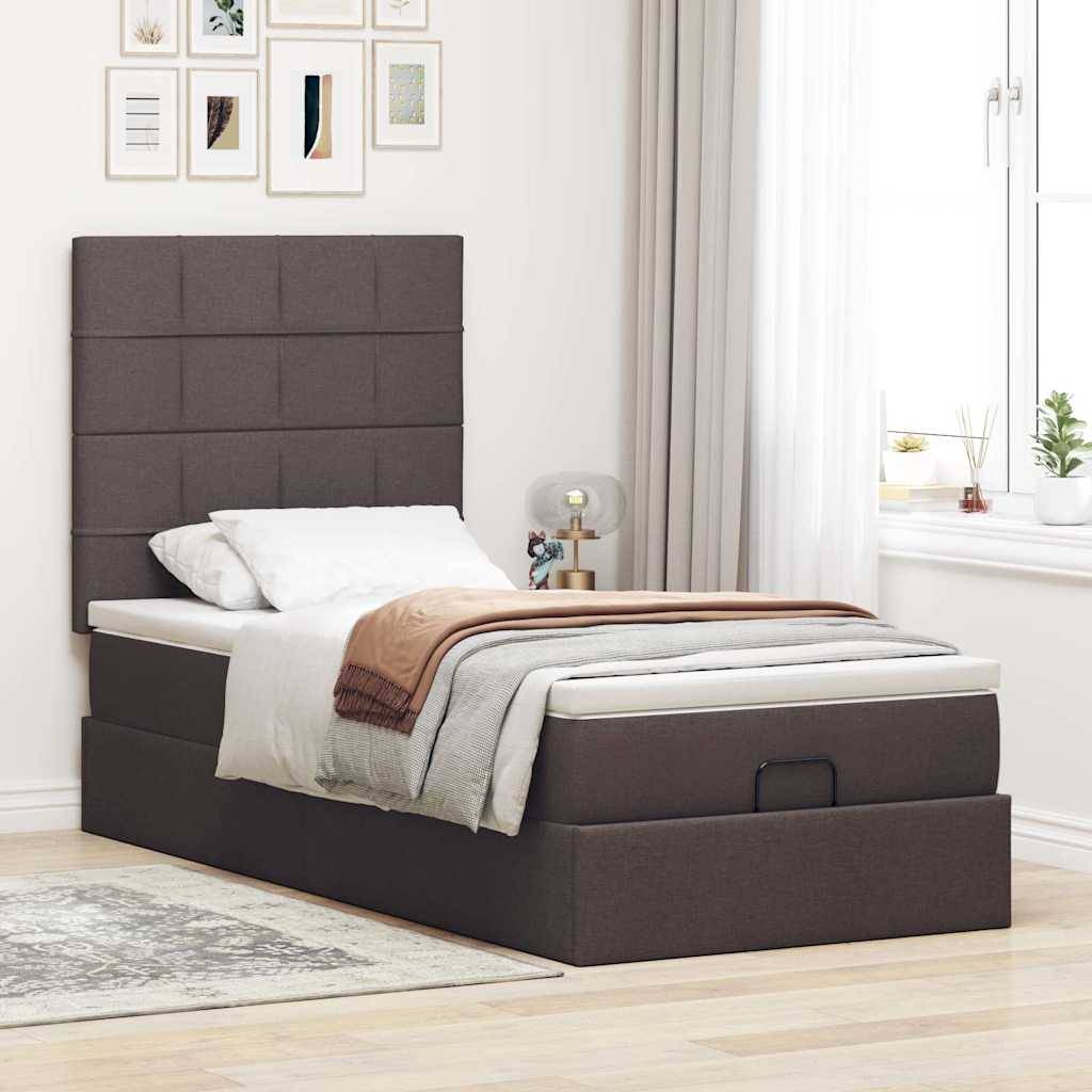 vidaXL Ottoman-Bett mit Matratze & LEDs Dunkelbraun 90x190 cm Stoff