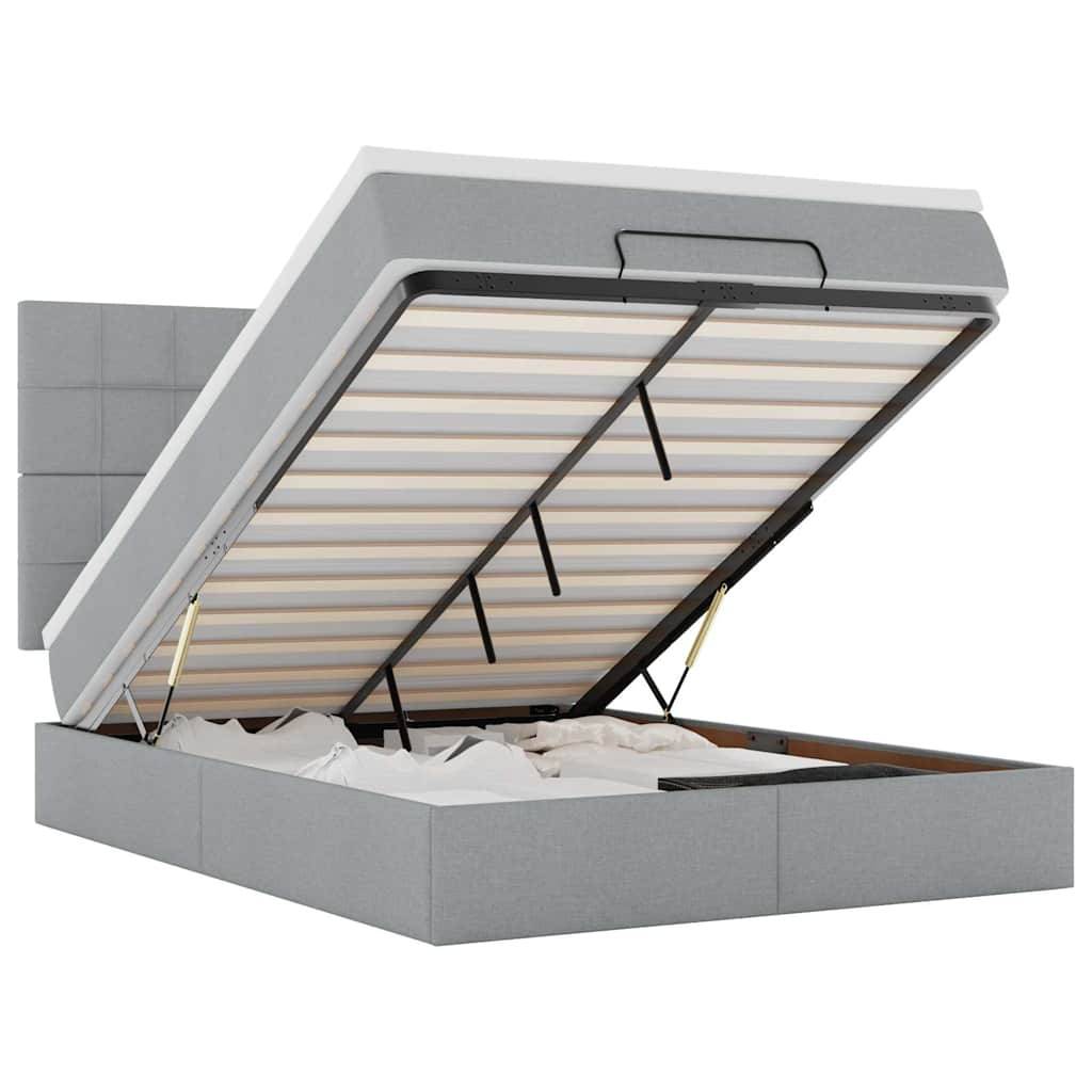 vidaXL Ottoman-Bett mit Matratze & LEDs Hellgrau 140x200 cm Stoff