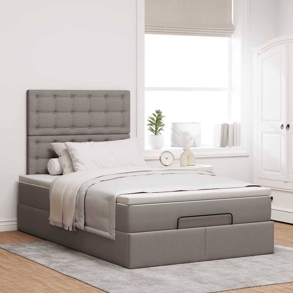 vidaXL Ottoman-Bett mit Matratze & LEDs Taupe 120x200 cm Stoff