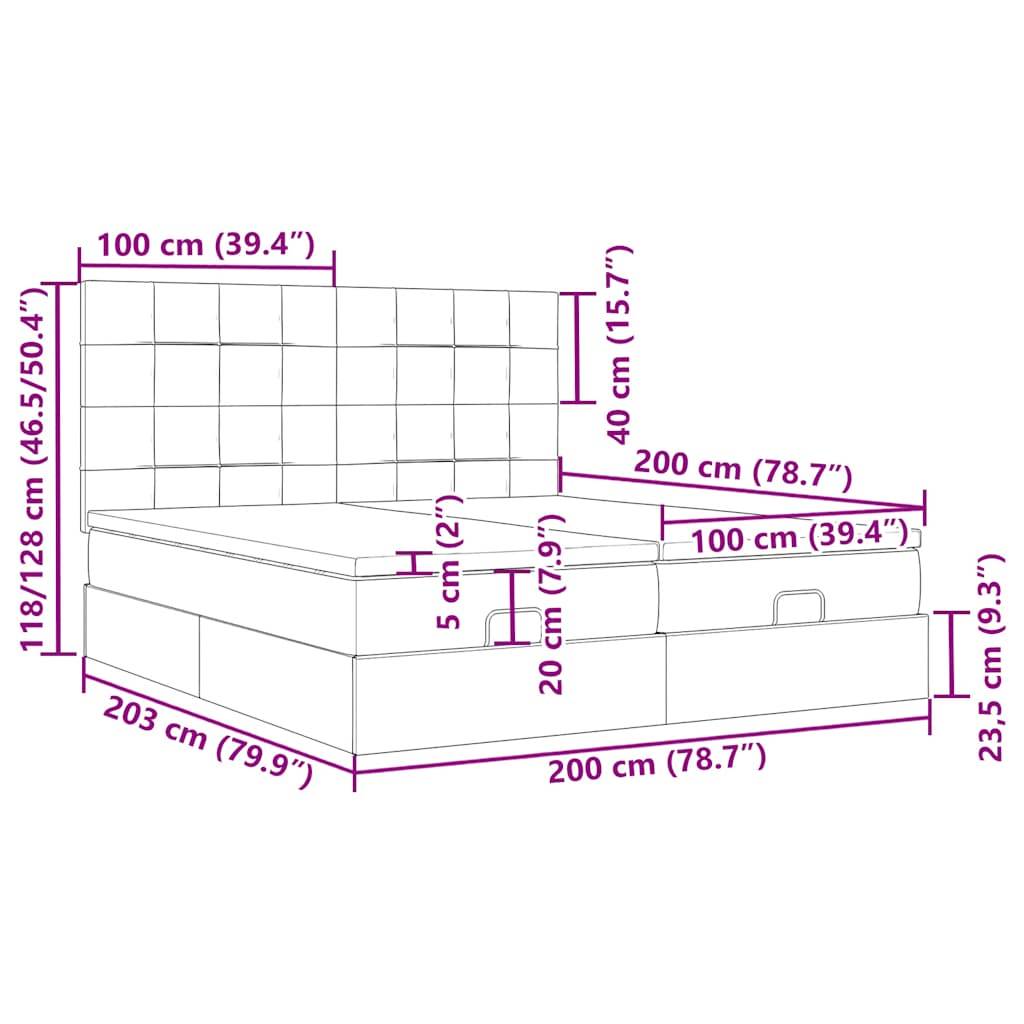 vidaXL Ottoman-Bett mit Matratzen & LEDs Blau 200x200 cm Stoff