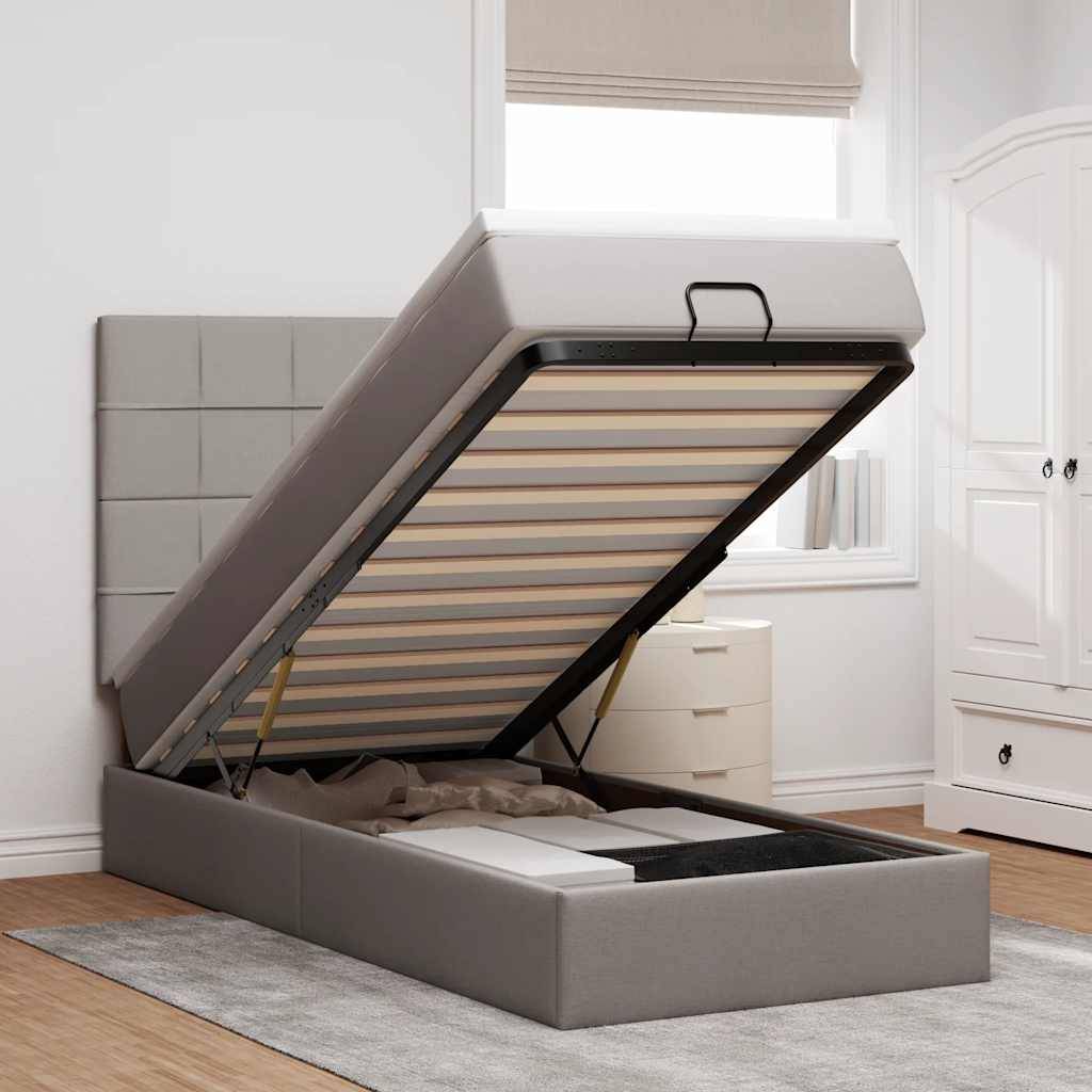 vidaXL Ottoman-Bett mit Matratze Taupe 90x200 cm Stoff