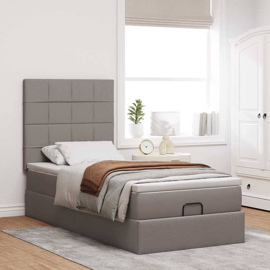vidaXL Ottoman-Bett mit Matratze Taupe 90x200 cm Stoff