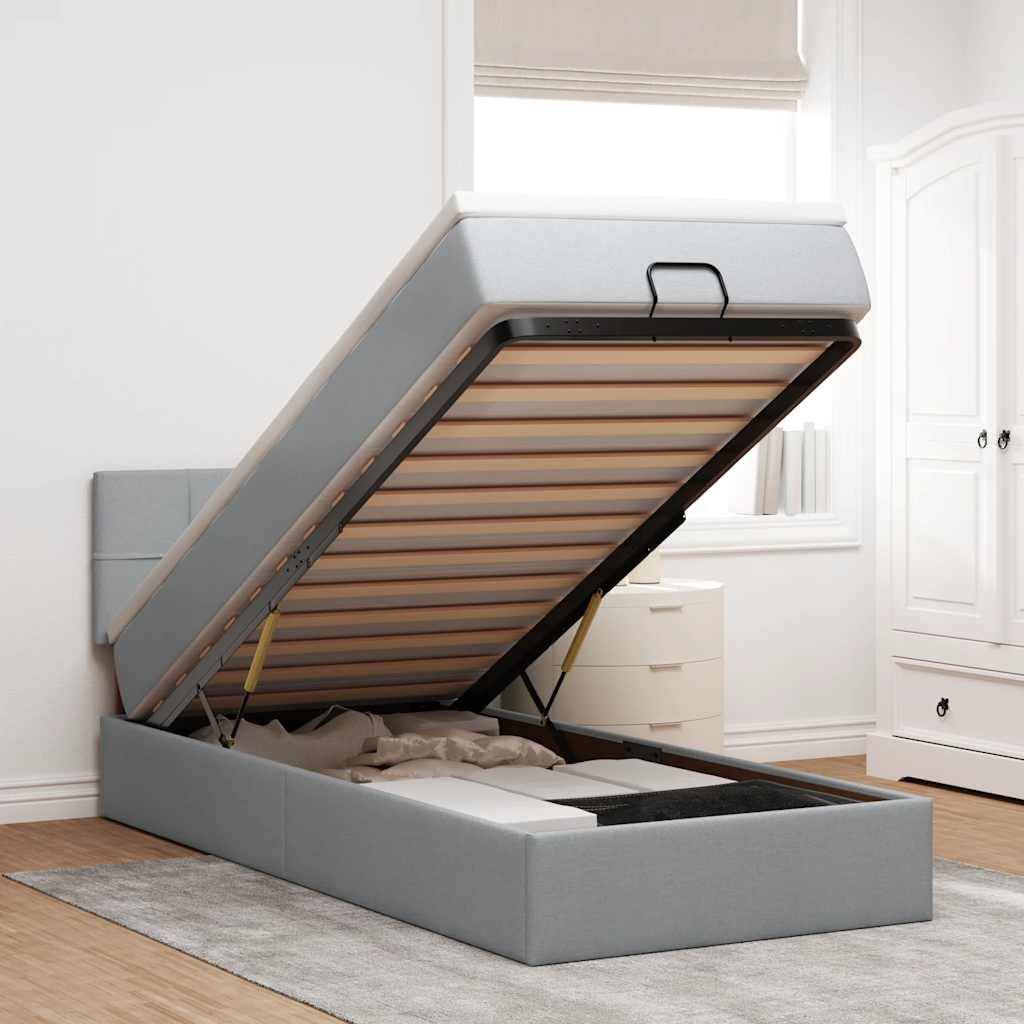 vidaXL Ottomane Bett mit Matratze & LEDs Hellgrau 80x200 cm Stoff