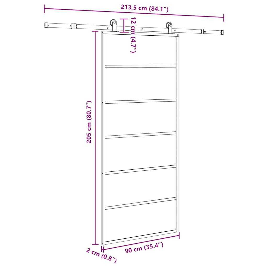 vidaXL Schiebetür mit Beschlag 90x205 cm ESG-Glas & Aluminium