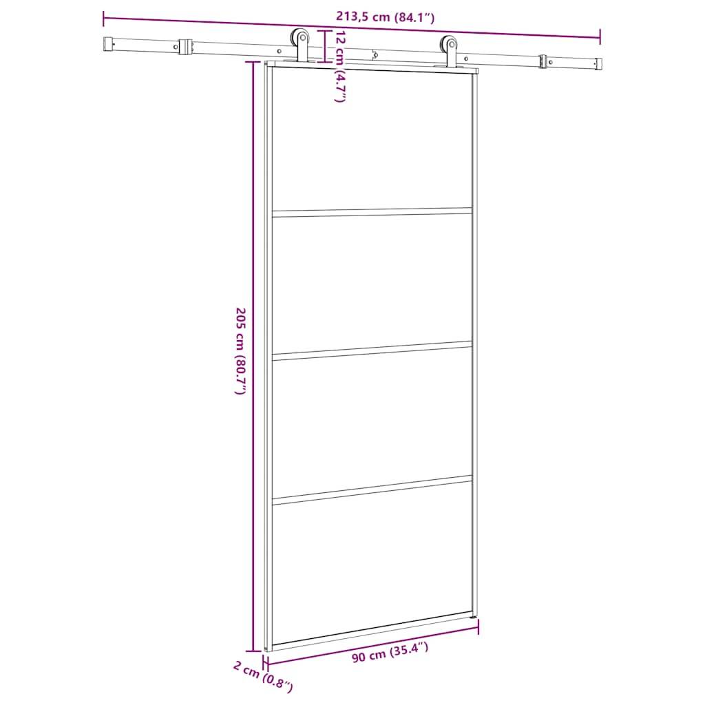 vidaXL Schiebetür mit Beschlag 90x205 cm ESG-Glas & Aluminium