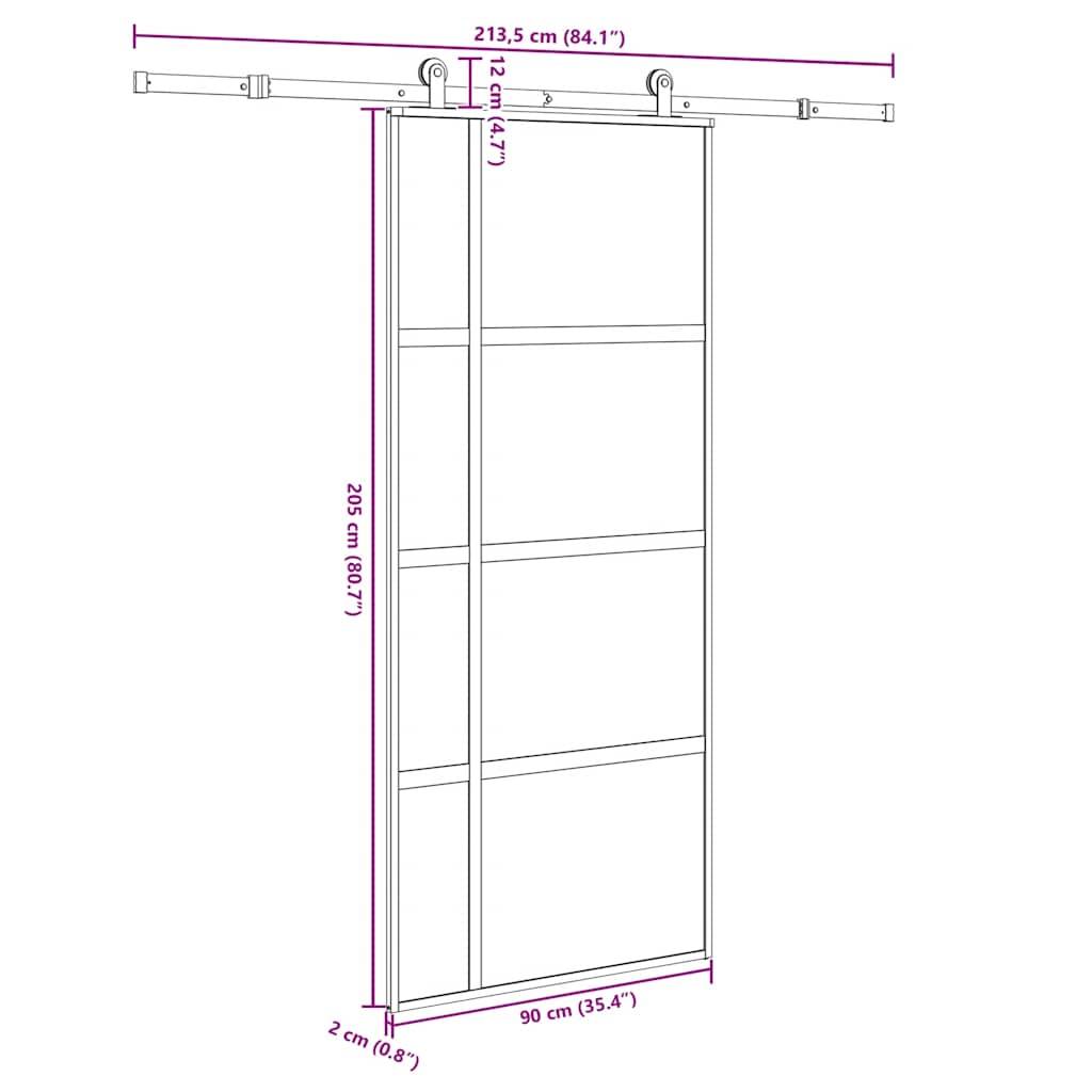 vidaXL Schiebetür mit Beschlag 90x205 cm Hartglas und Aluminium