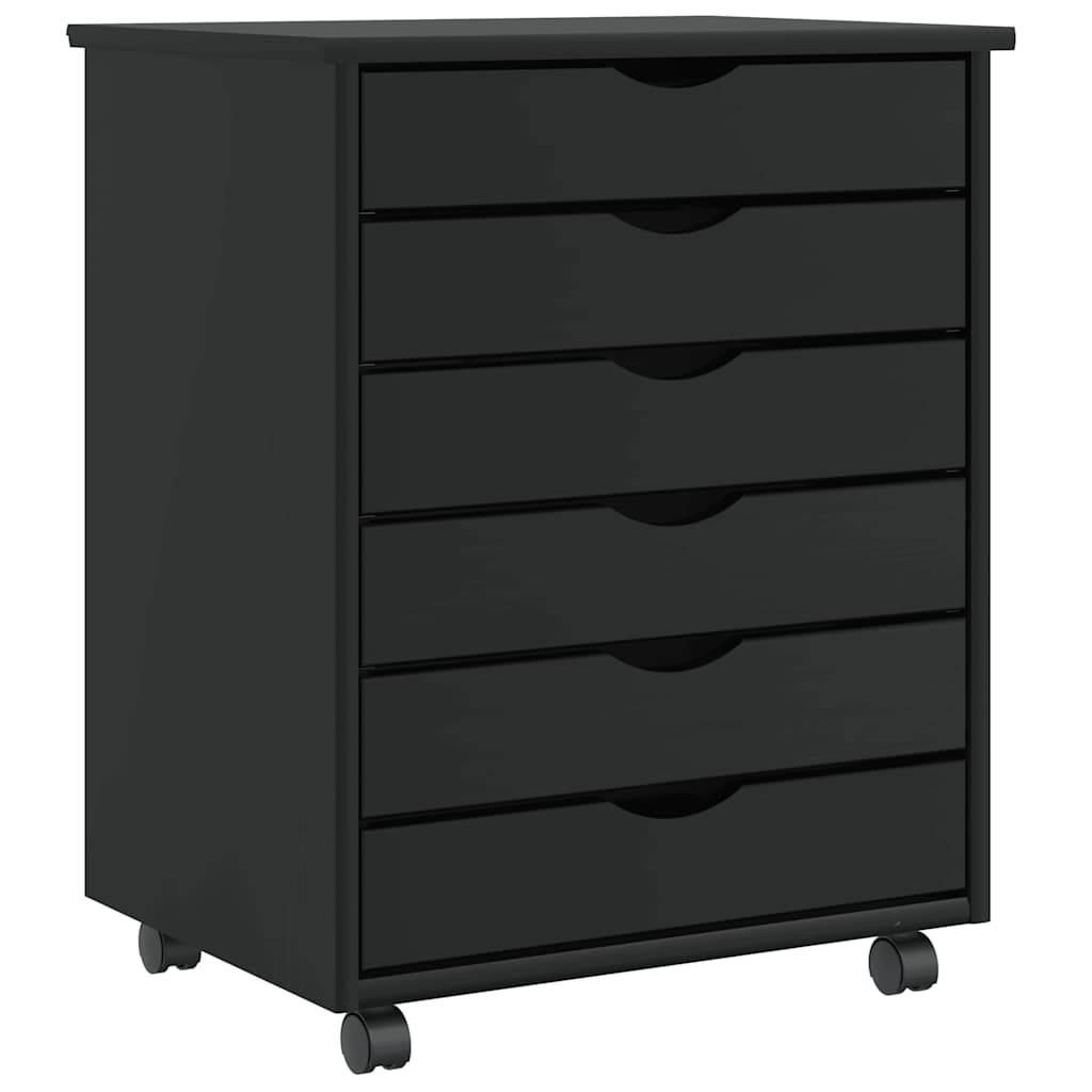 vidaXL Rollschrank mit Schubladen MOSS Schwarz Massivholz Kiefer