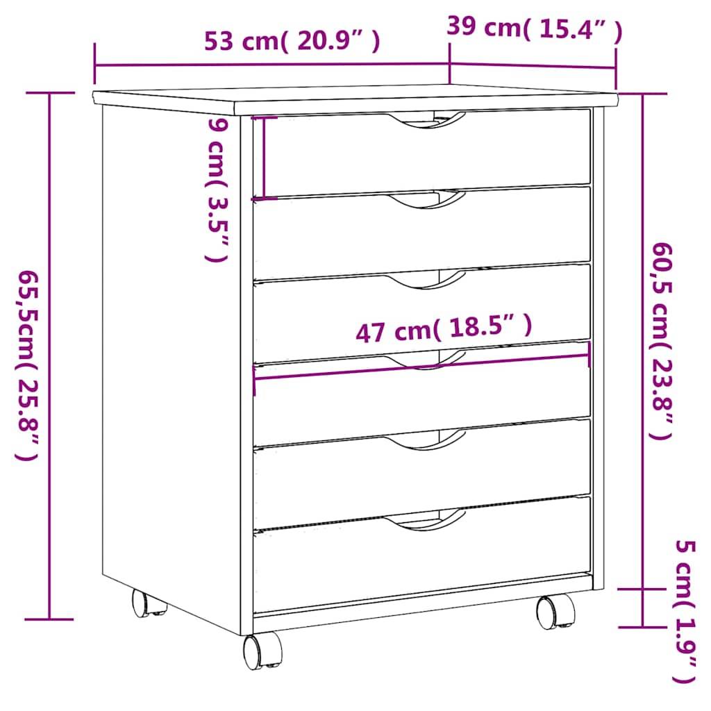 vidaXL Rollschrank mit Schubladen MOSS Schwarz Massivholz Kiefer