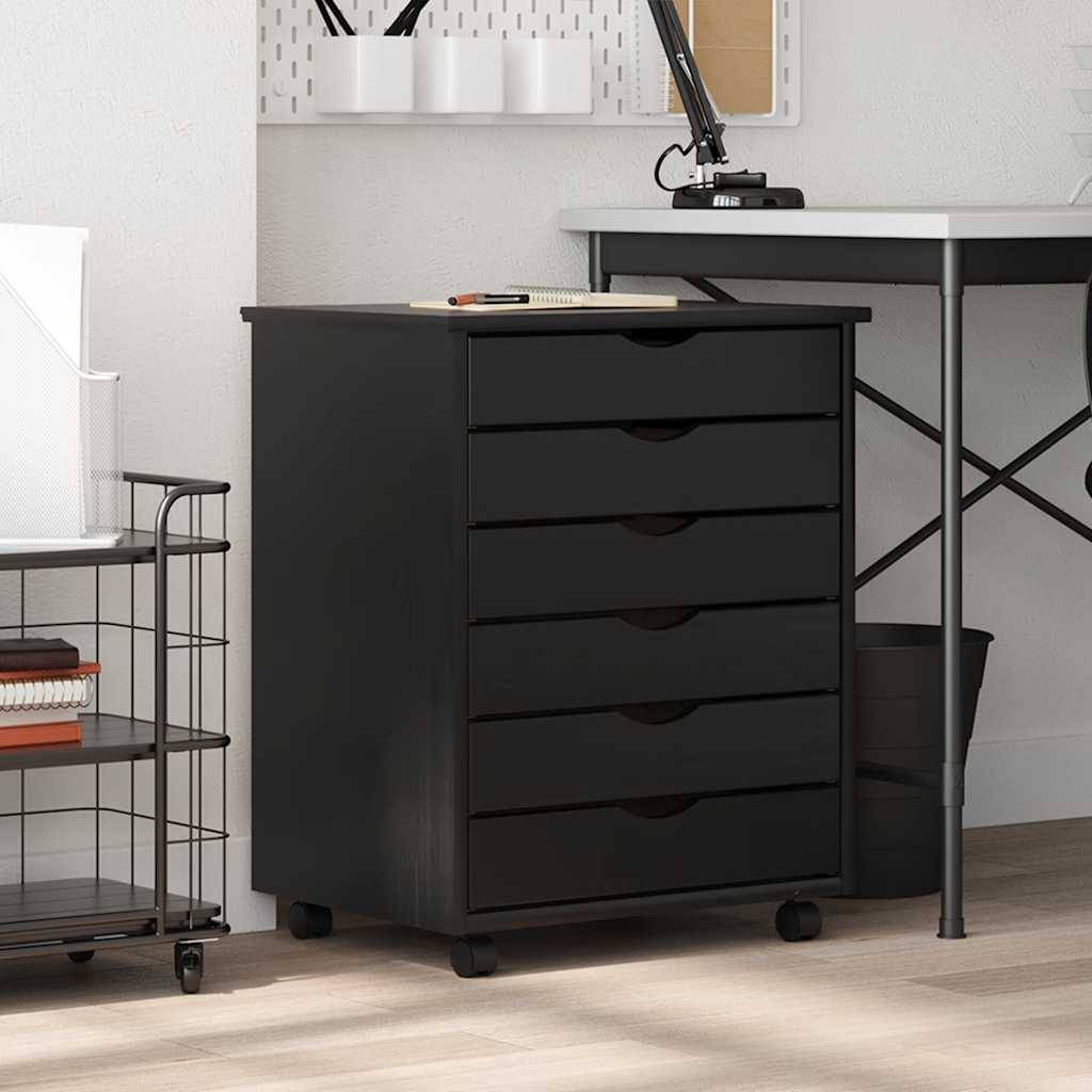 vidaXL Rollschrank mit Schubladen MOSS Schwarz Massivholz Kiefer