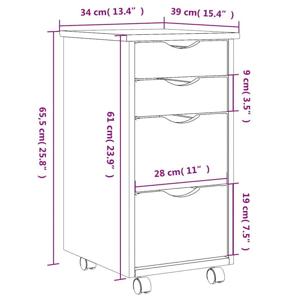 vidaXL Rollschrank mit Schubladen MOSS Weiß Massivholz Kiefer