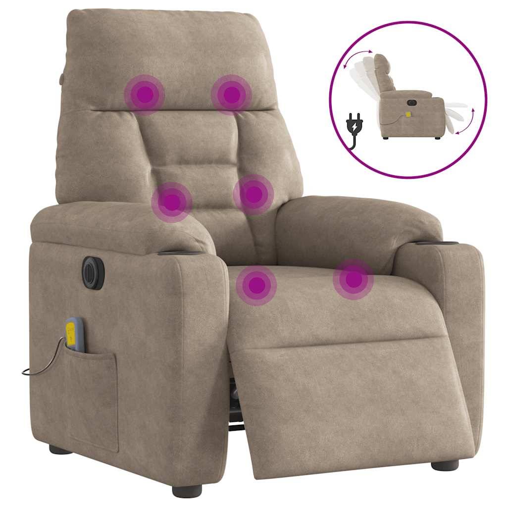 vidaXL Massagesessel Elektrisch Taupe Mikrofasergewebe
