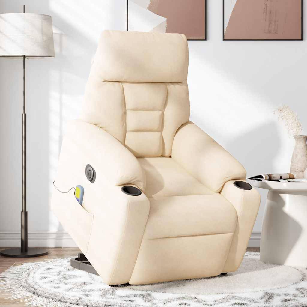 vidaXL Massagesessel Aufstehhilfe Elektrisch Beige Mikrofasergewebe