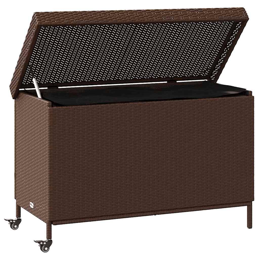 vidaXL Gartentruhe mit Rollen Braun 110x55x73 cm Poly Rattan