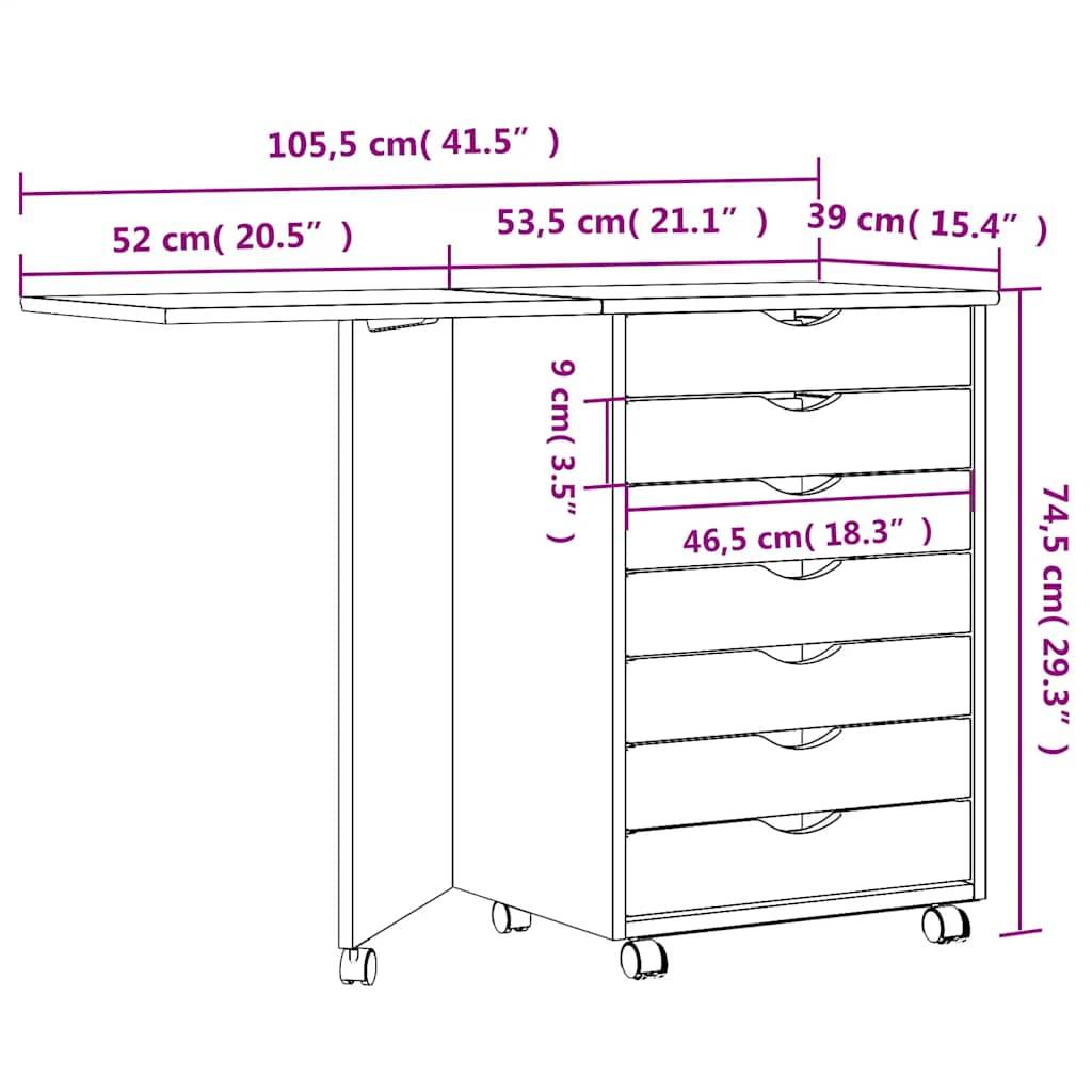 vidaXL Rollschrank mit Schreibtisch MOSS Grau Massivholz Kiefer
