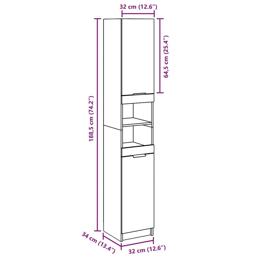 vidaXL Badschrank Altholz-Optik 32x34x188,5 cm Holzwerkstoff