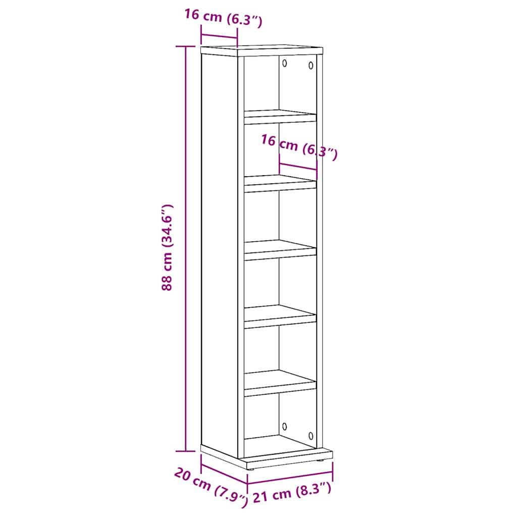 vidaXL CD-Regal Altholz-Optik 21x20x88 cm Holzwerkstoff